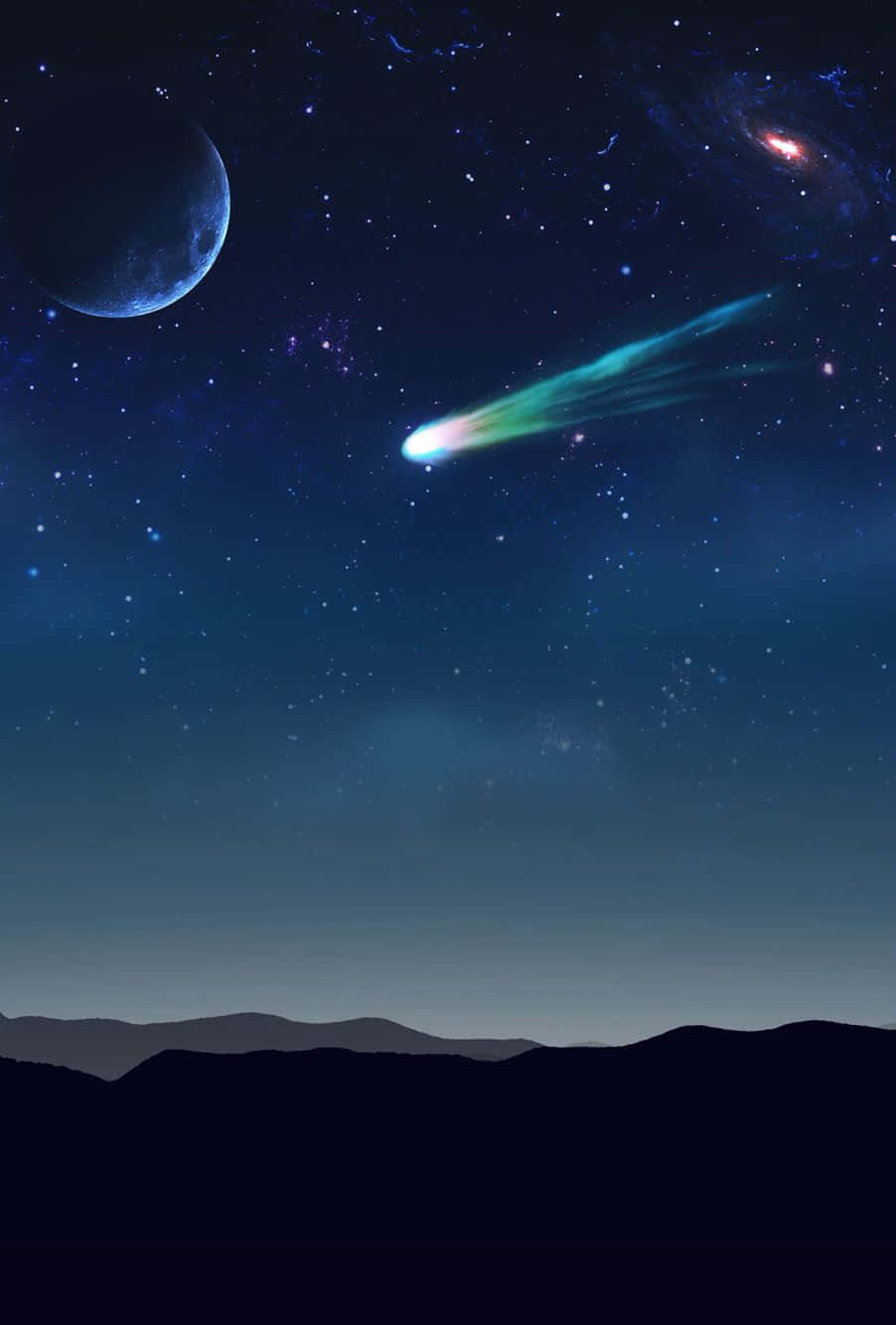 Caption: Stunning Comet Streaking Across The Night Sky Background