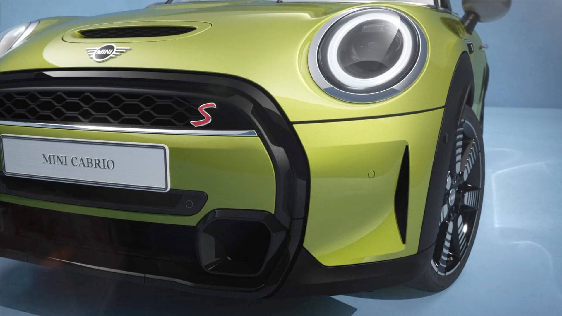 Caption: Stunning Neon Green Mini Cooper With Illuminated Headlights