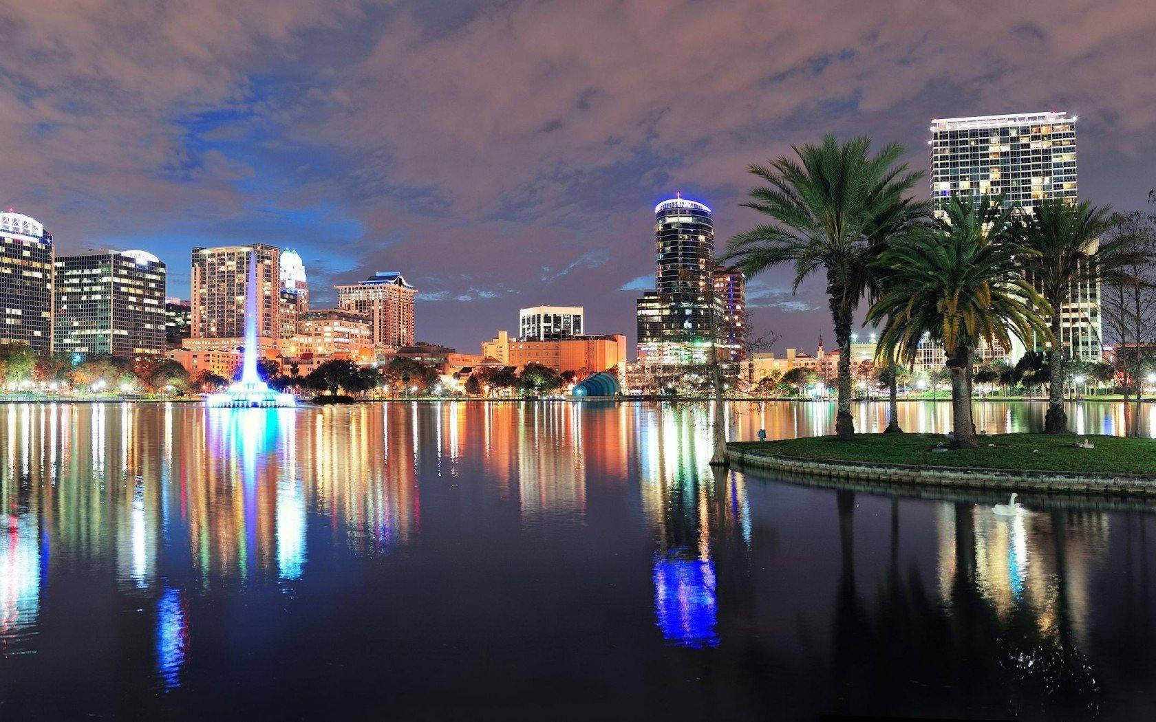 Caption: Stunning Twilight View Of Orlando City Skyline Background