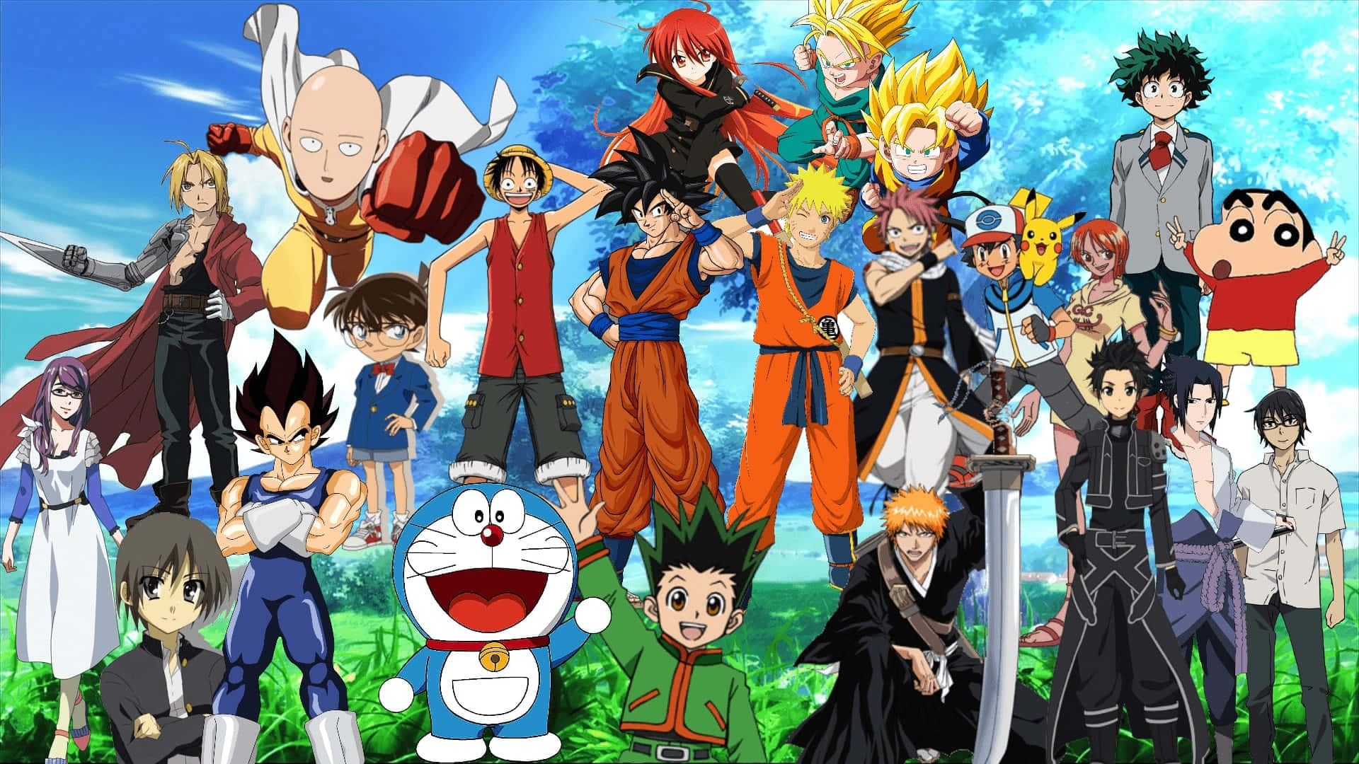 Caption: Stupendous Anime Collage Showcasing Exciting Characters Background