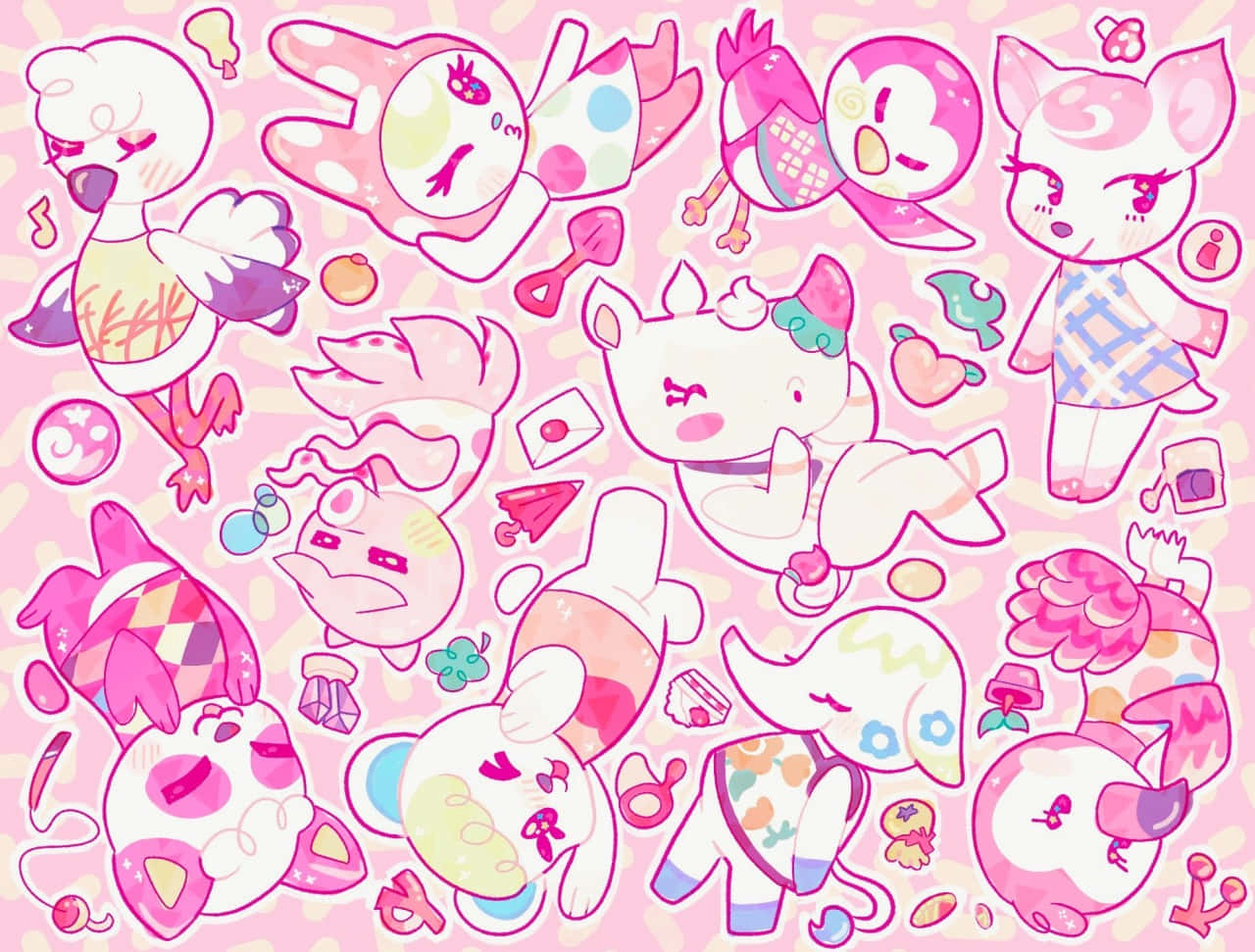Caption: Subtle Serenity In Pastel - Aesthetic Kawaii Animal Design Background