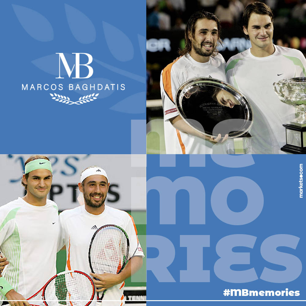 Caption: Tennis Icons - Marcos Baghdatis Vs Roger Federer Background