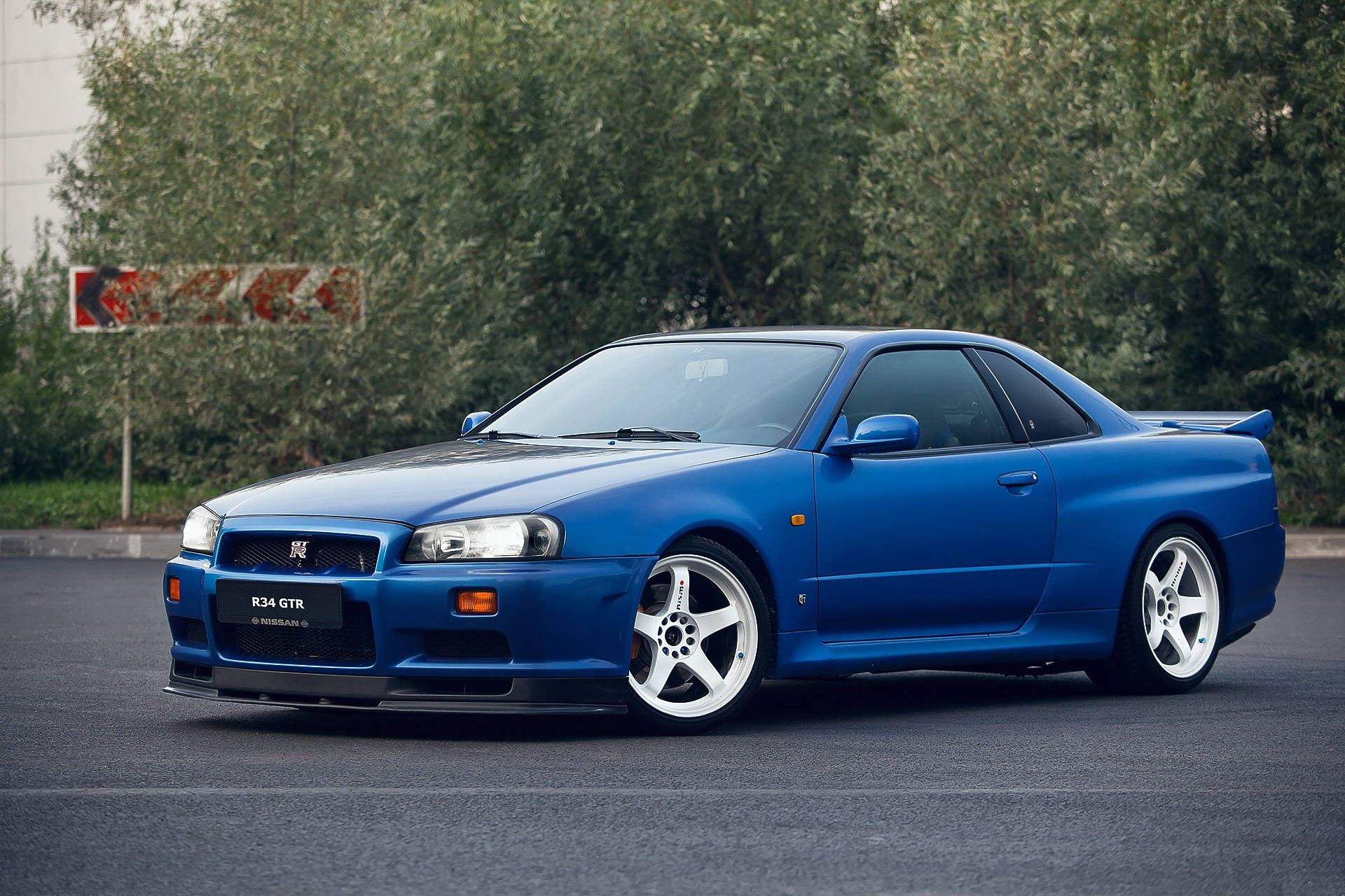 Caption: The Iconic Blue Nissan Skyline Gt-r R34 In All Its Glory Background