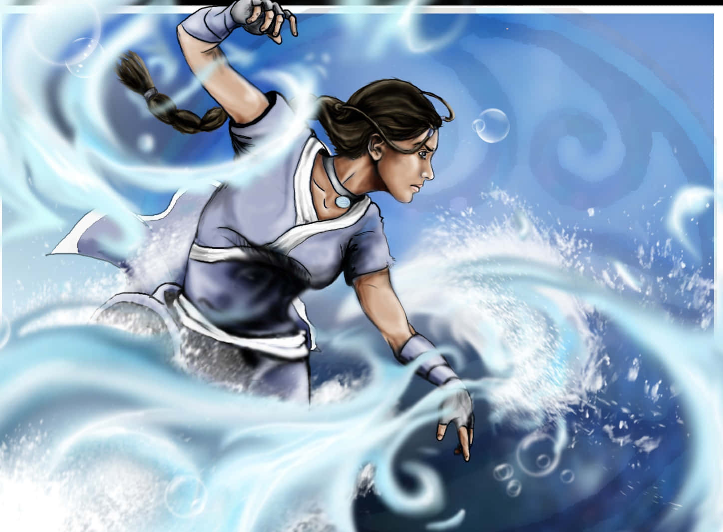 Caption: The Intricate Waterbending Skills Of Katara, The Powerful Waterbender From Avatar: The Last Airbender. Background