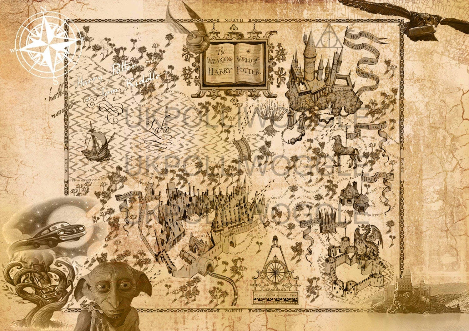 Caption: The Mystical Marauder's Map With Dobby In Action. Background
