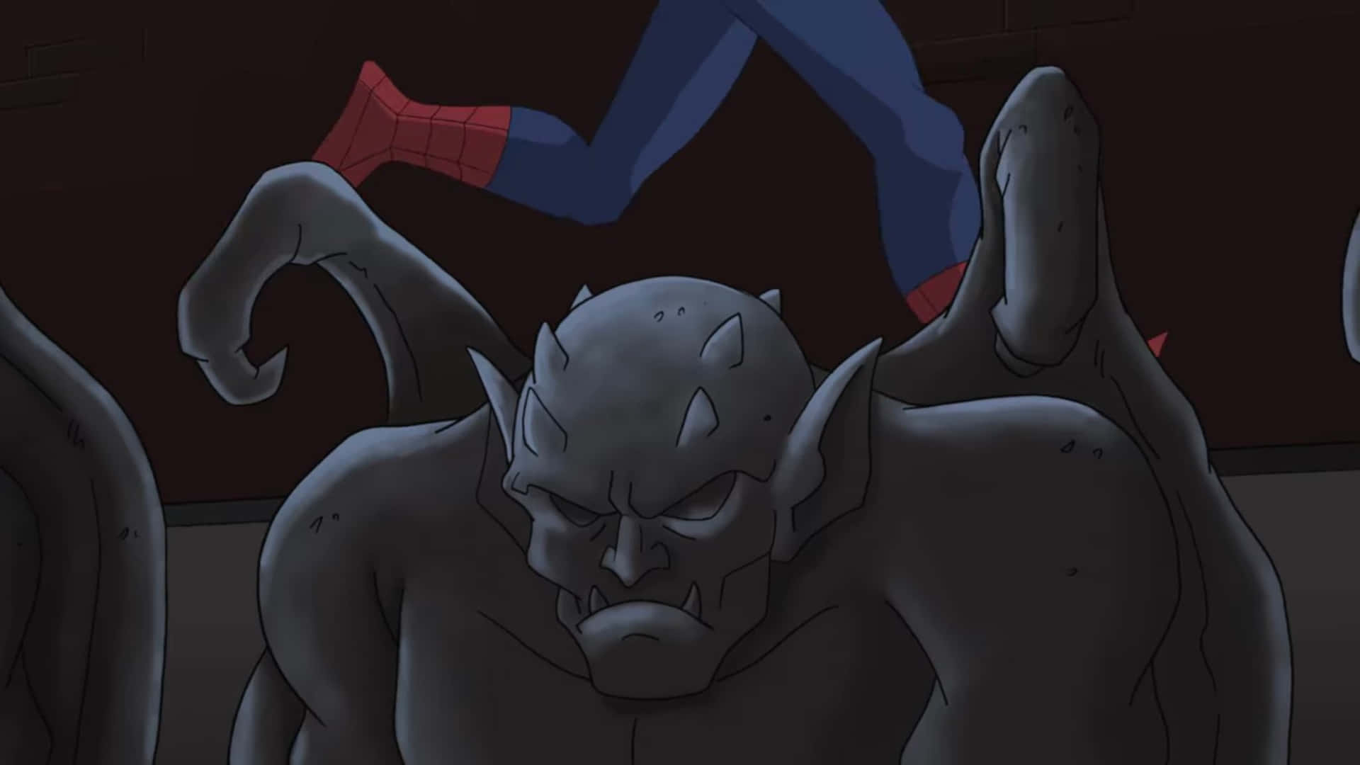 Caption: The Spectacular Spider-man Swinging High Above The City Background