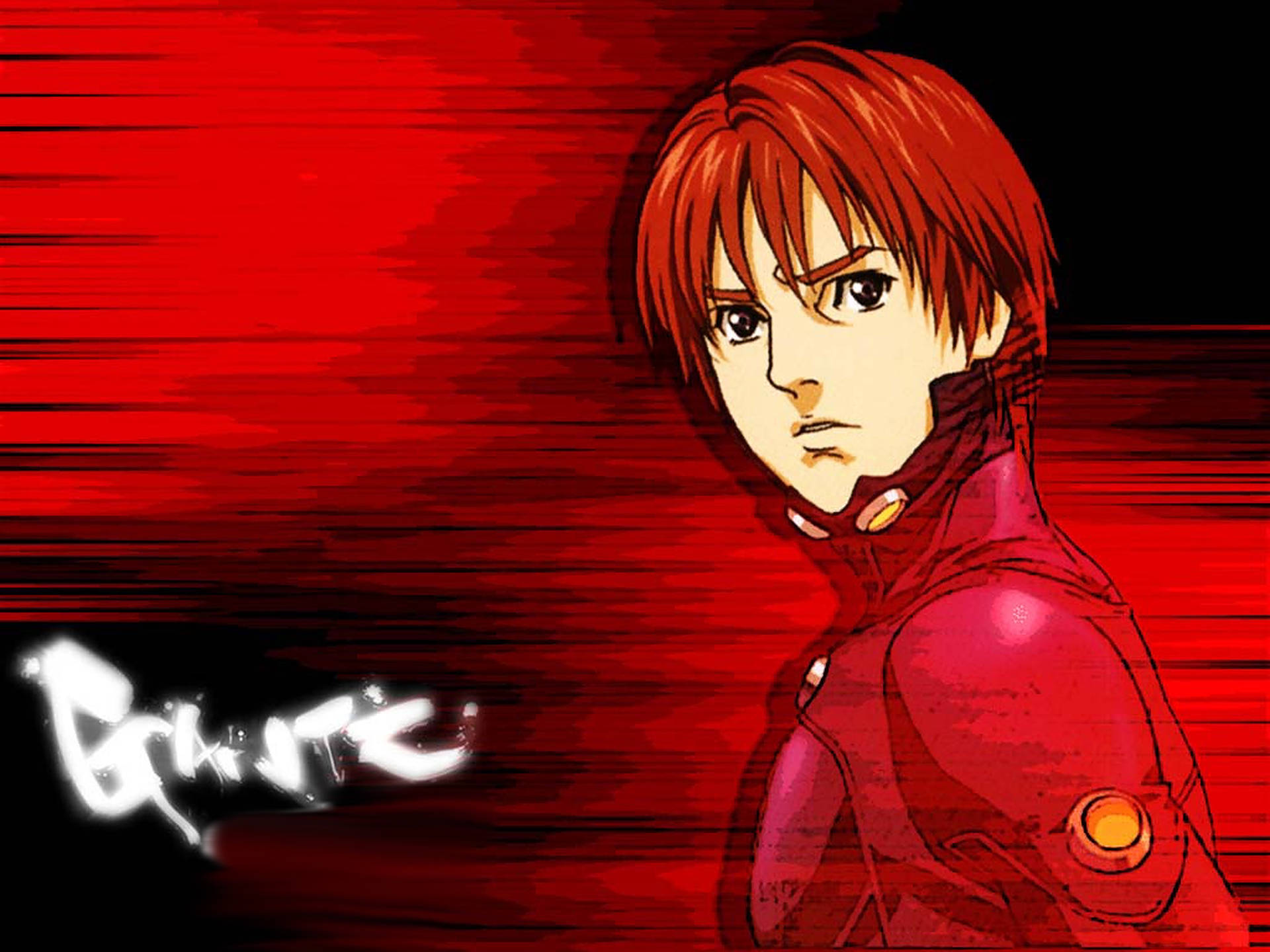 Caption: The Stoic Kei Kurono From Gantz In An Intense Red Poster Background