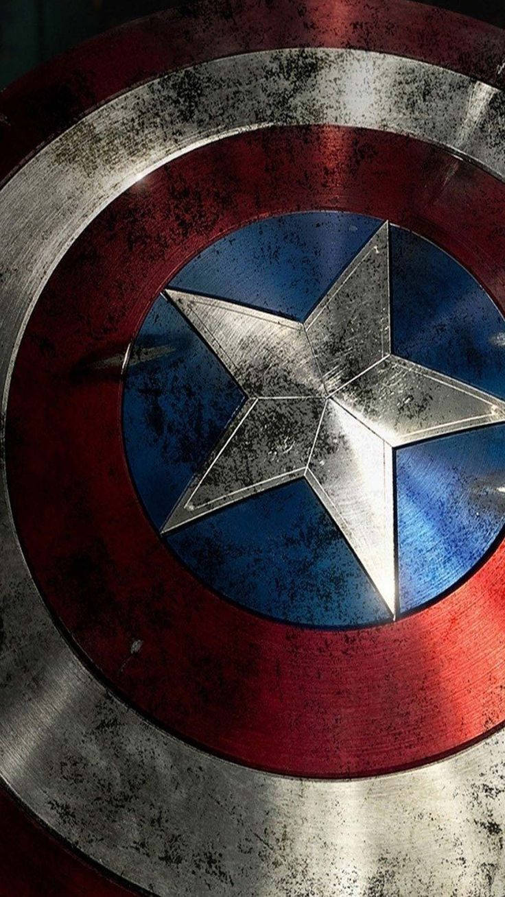 Caption: The Unyielding Strength - Captain America Holding His Shield Background