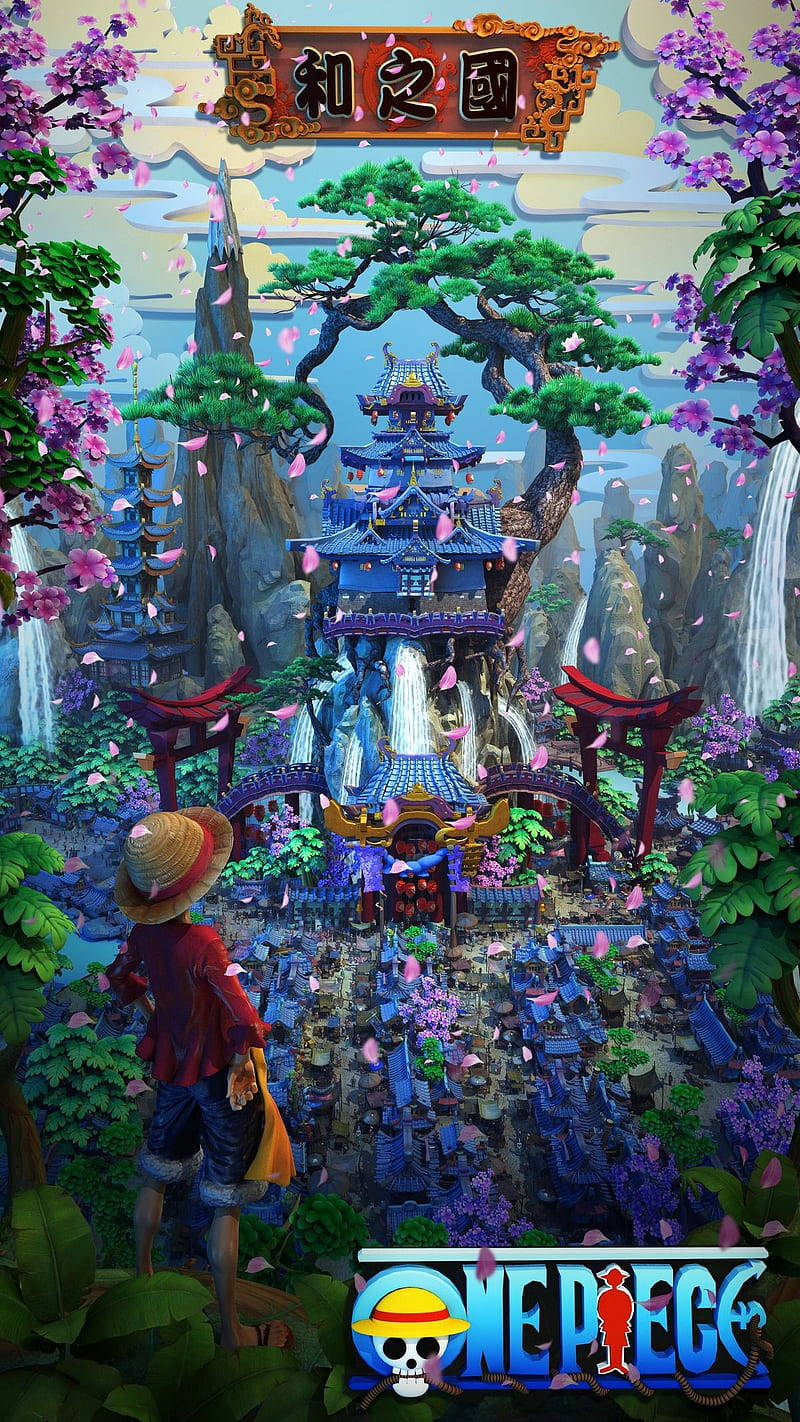 Caption: The Vibrant 3d Kingdom Of Luffy On Aesthetic Anime Iphone Wallpaper Background