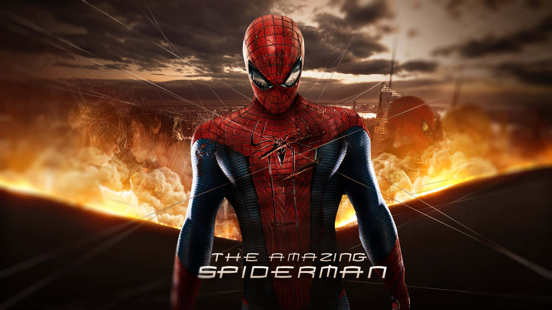 Caption: The Web-slinging Hero In Action - The Amazing Spiderman In New York City Background