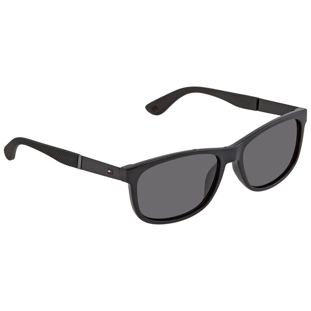 Caption: Timeless Tommy Hilfiger Black Square Sunglasses Background