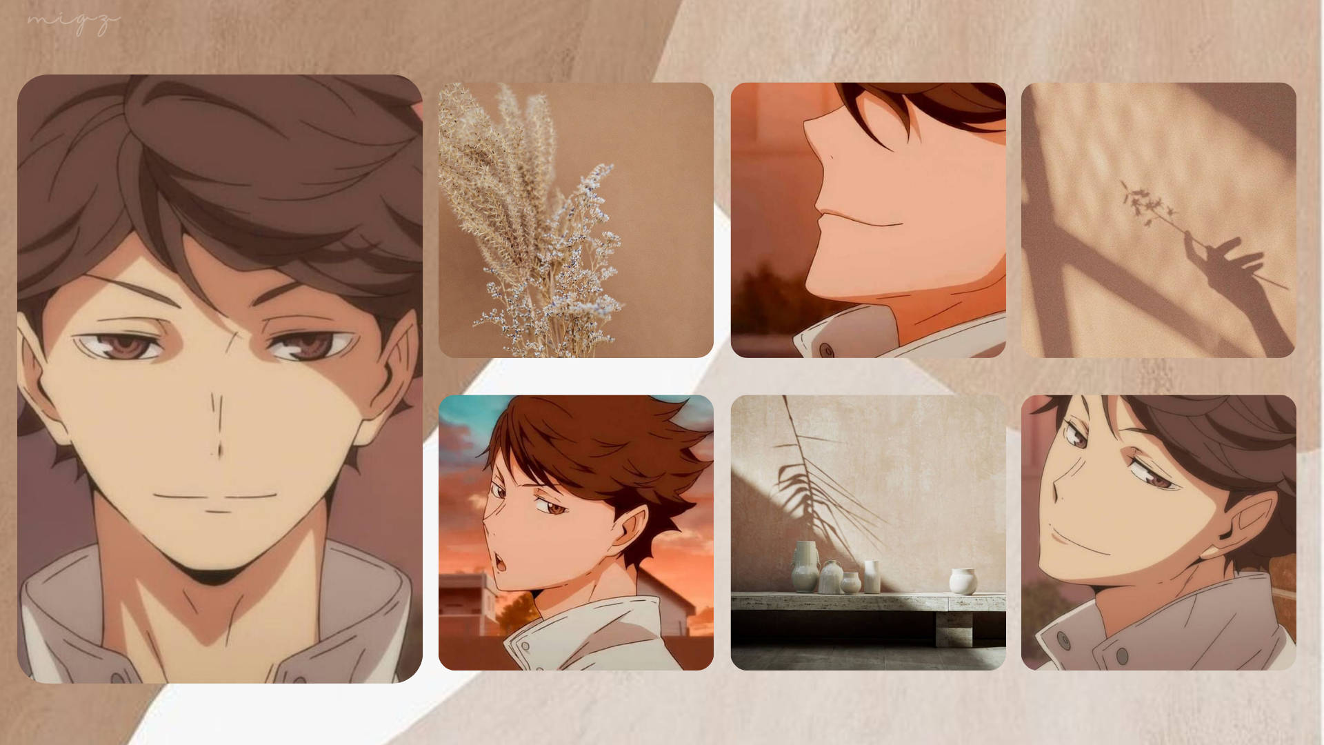 Caption: Toru Oikawa - Star Volleyball Player With A Captivating Brown Aesthetic Background