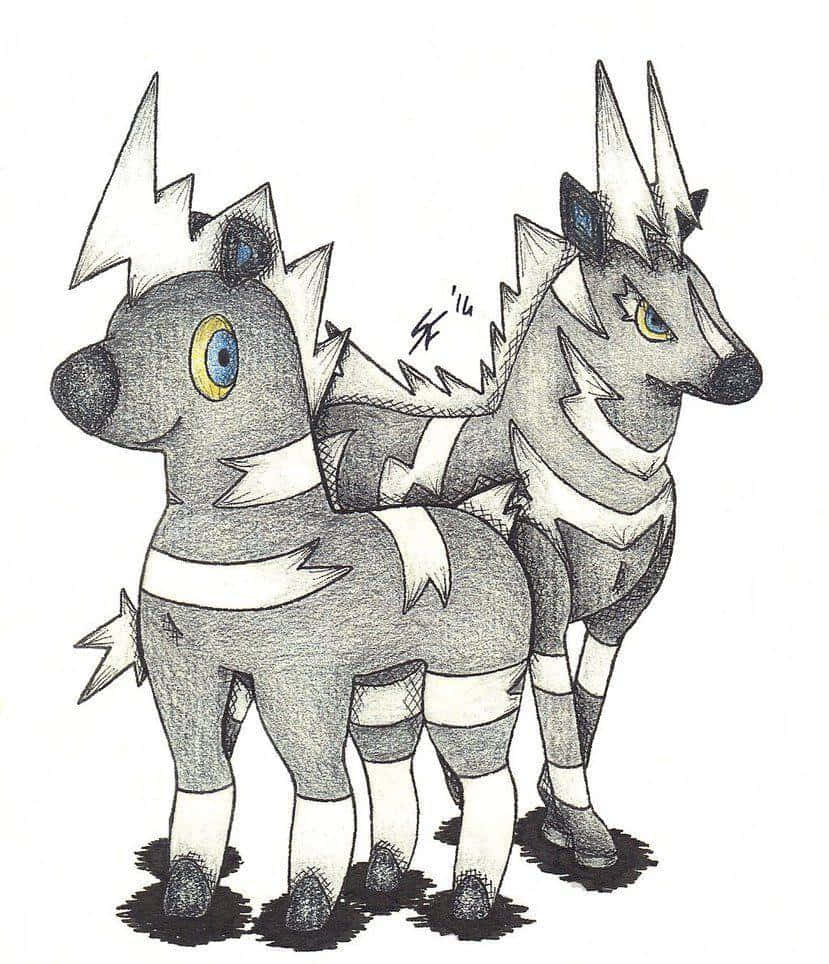 Caption: Traditional Fan Art Of Blitzle And Zebstrika Background