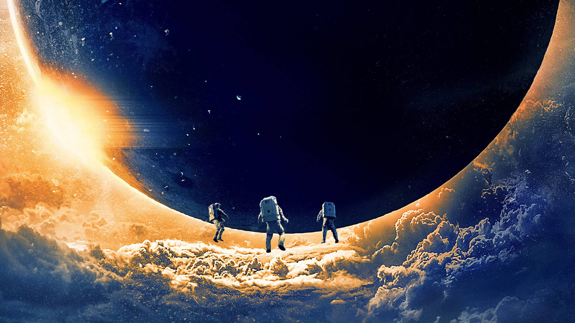 Caption: Trio Of Astronauts On Lunar Landing - Moonfall Movie Scene Background