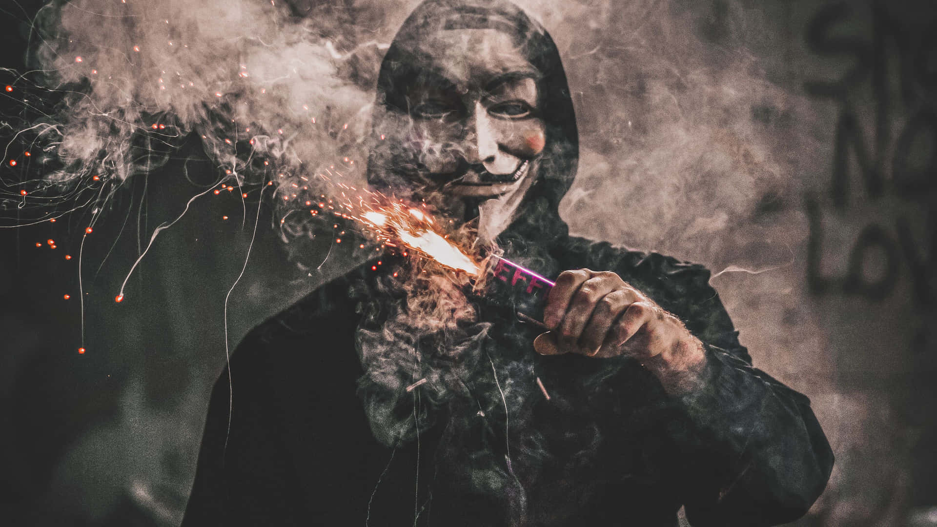 Caption: Unidentified Hero In A 4k Mask Amidst Smoke