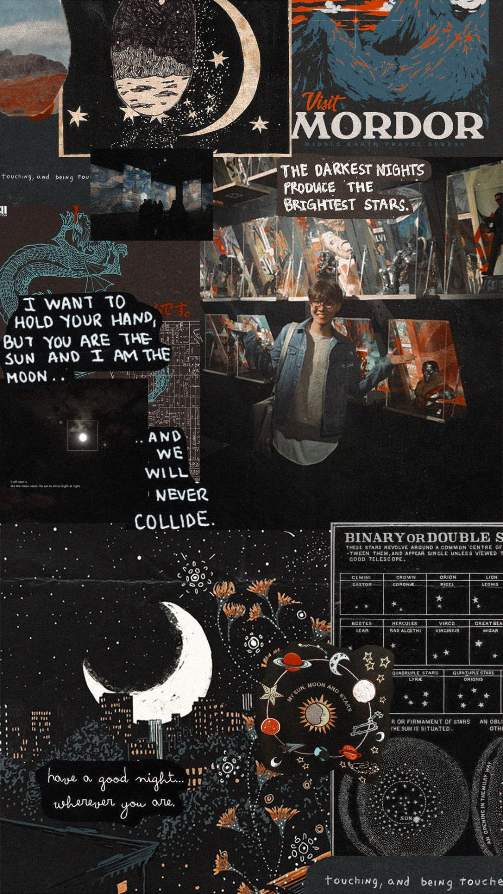 Caption: Unique Collage Of Dark Theme Text Pictures Background