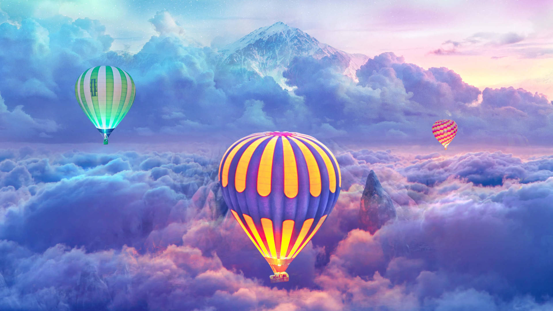 Caption: Unique Laptop With Hot Air Balloon Background Background