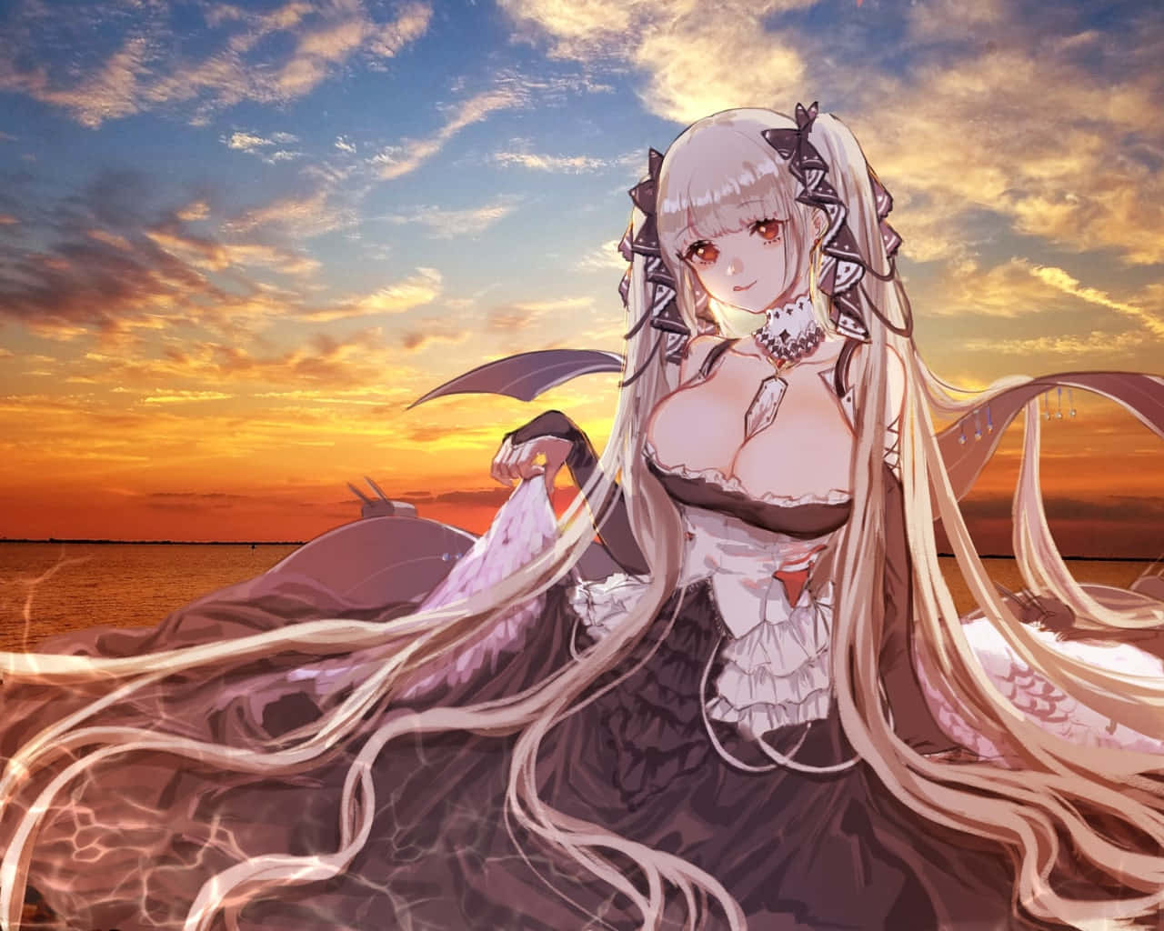 Caption: Vibrant Anime Sunset Art Background