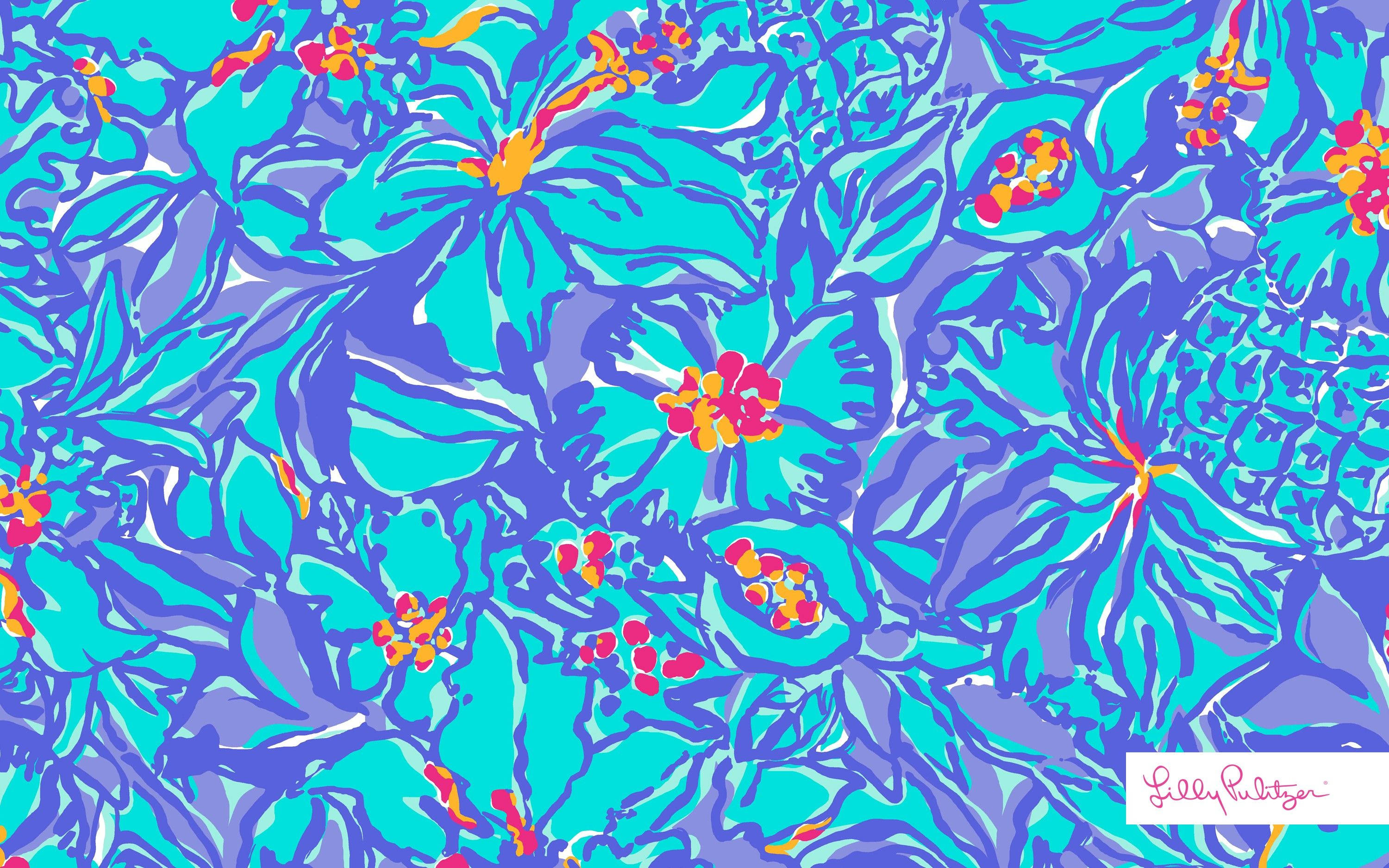 Caption: Vibrant Blue Flowers On Lilly Pulitzer Desktop Wallpaper Background