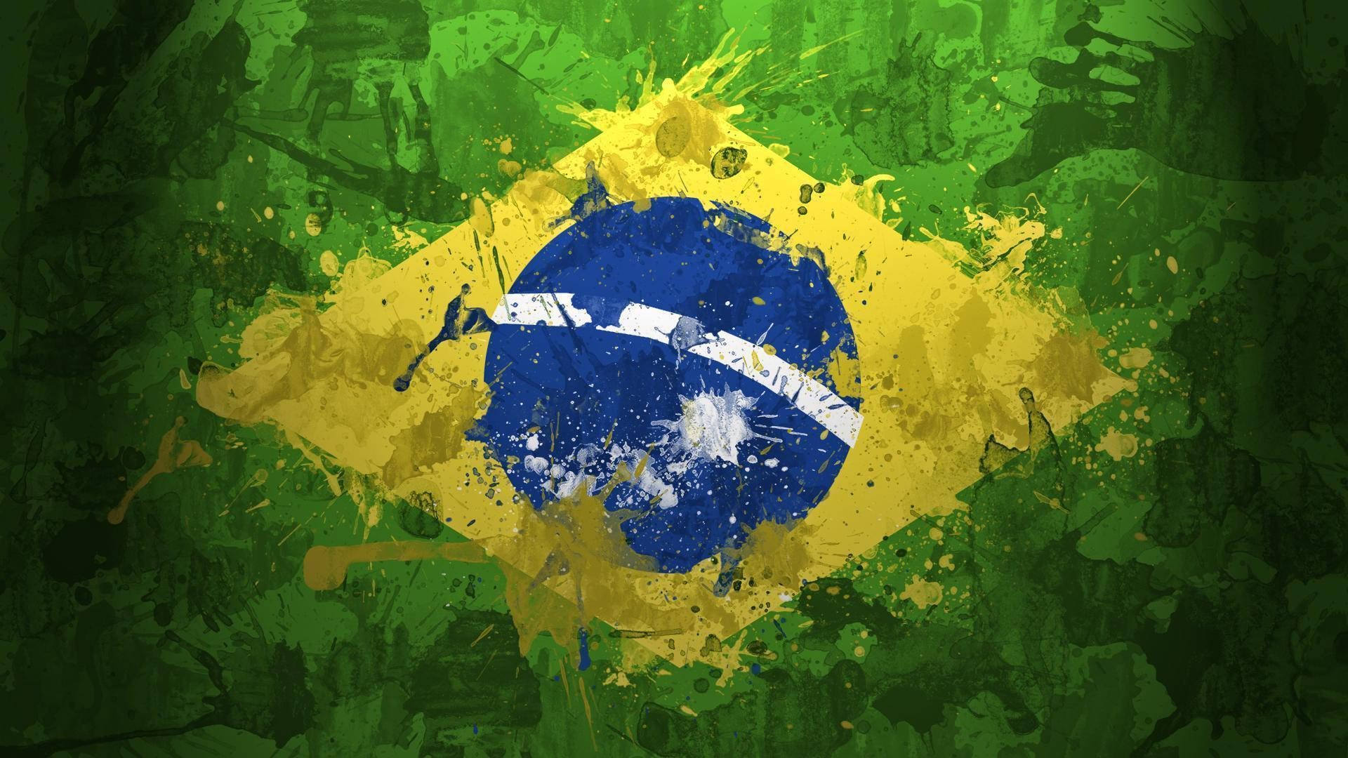 Caption: Vibrant Cartoon Illustration Of The Brazilian Flag In Textile Form Background