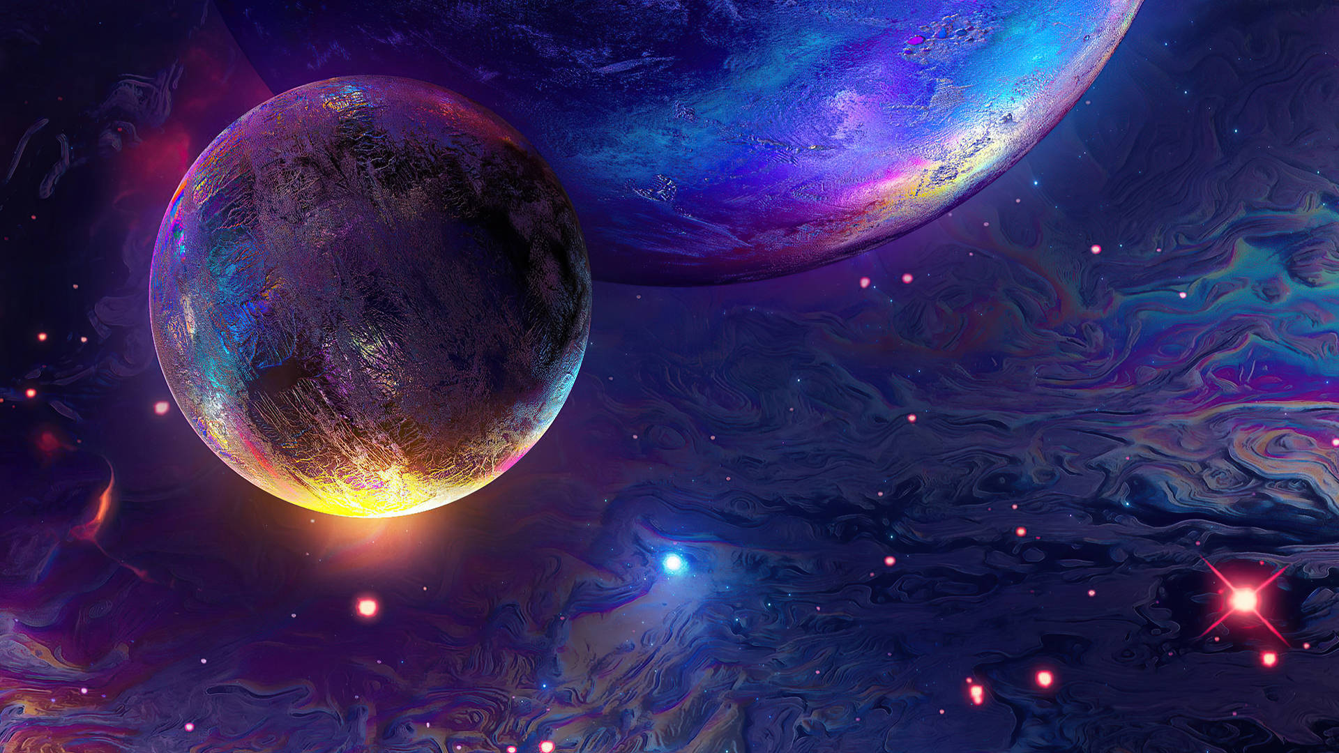 Caption: Vibrant Cosmic View From Inside A Space Pc Background