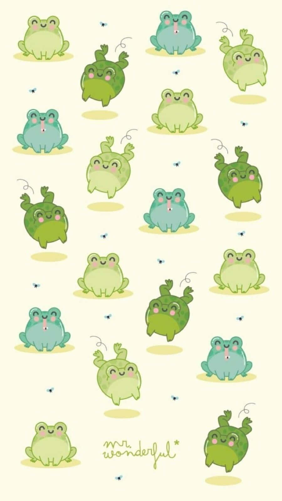 Caption: Vibrant Green Aesthetic Frog Posing On A Leaf Background