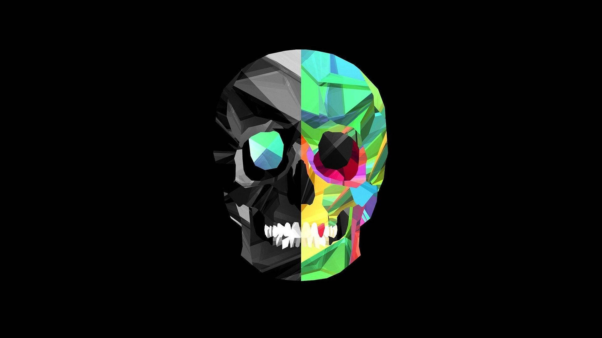 Caption: Vibrant Mexican Cubism Art Of A Skull Background