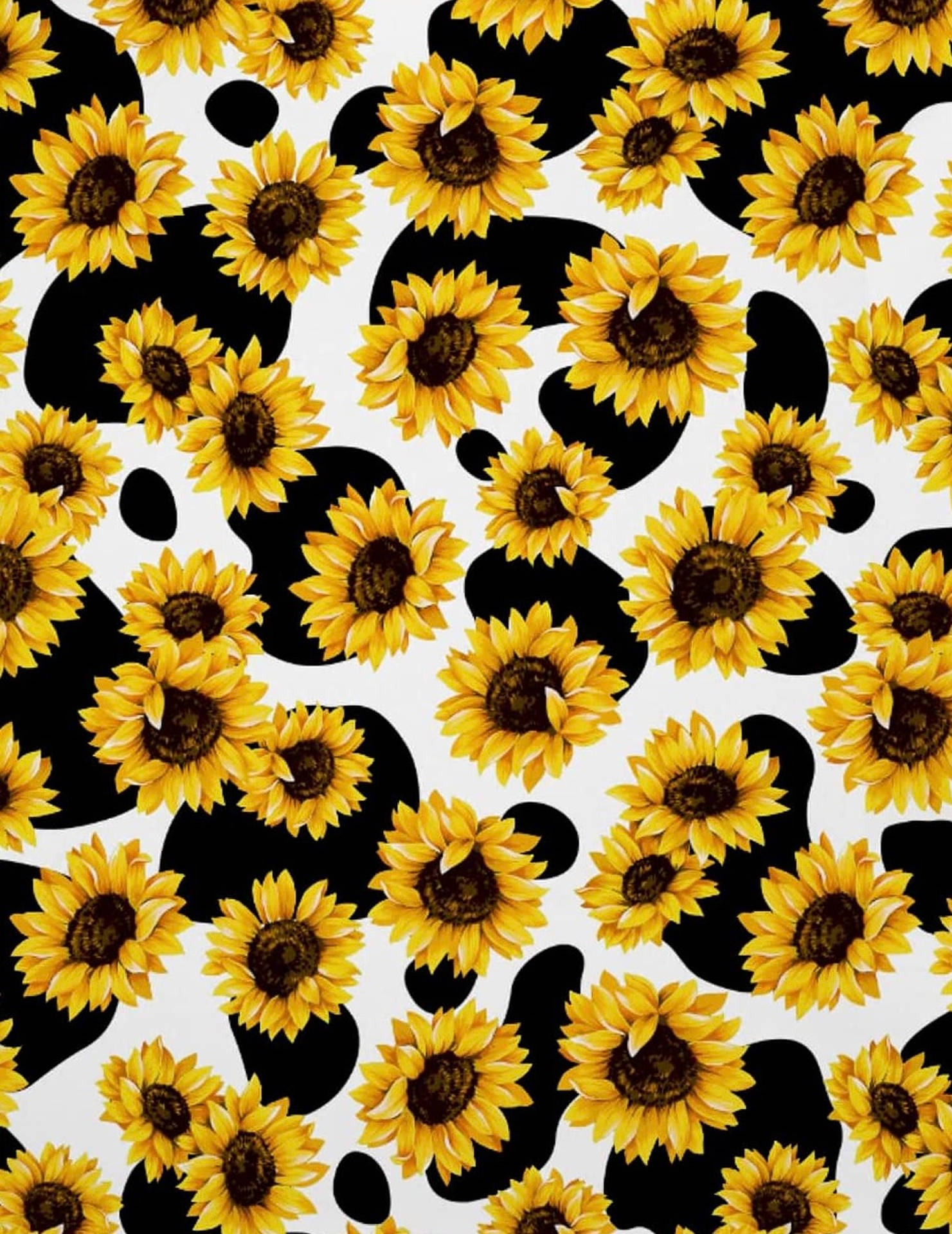 Caption: Vibrant Sunflower Amidst Cow Print Pattern Background