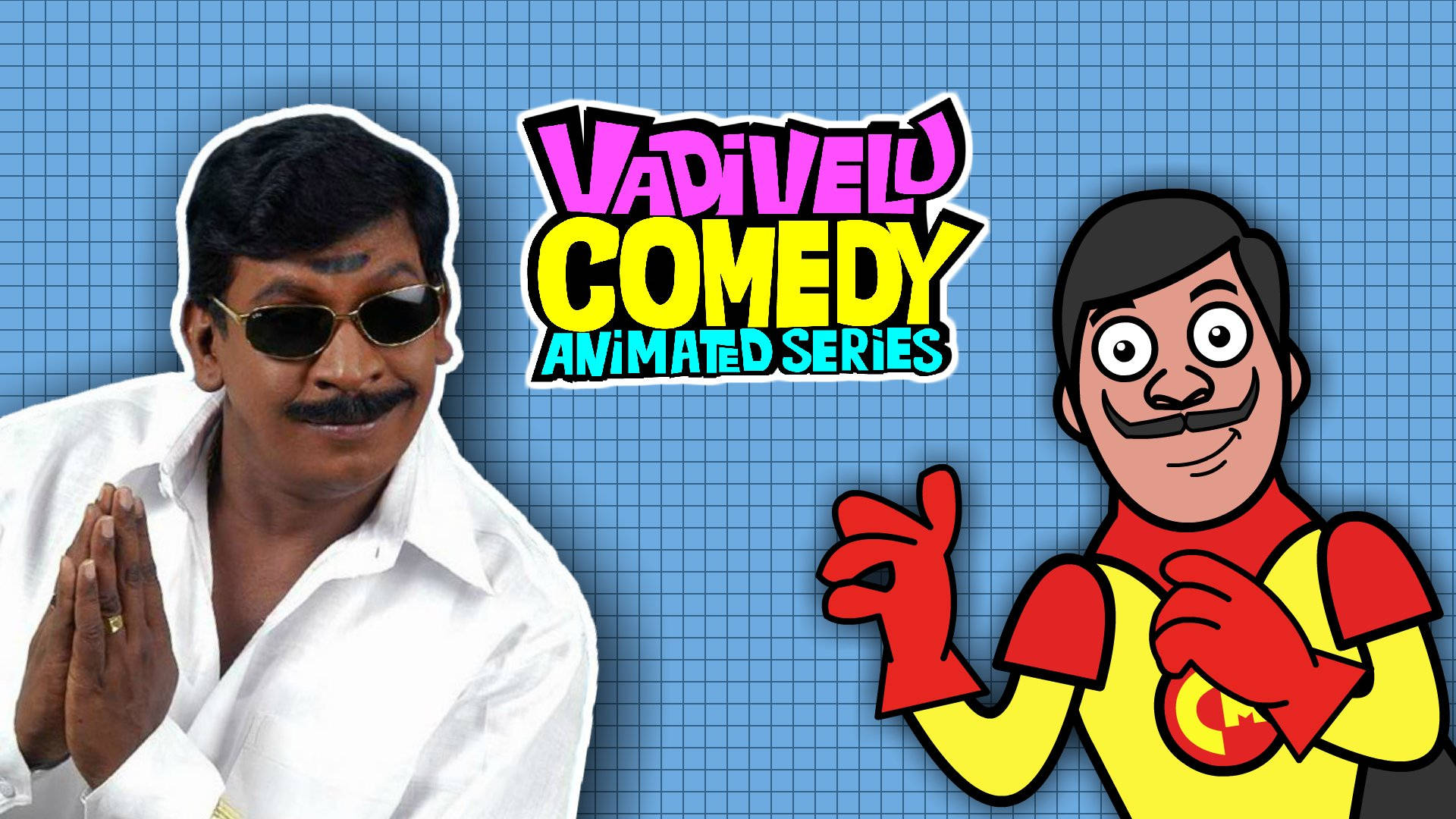 Caption: Vibrant Vadivelu Animated Comedy Series Cover Background