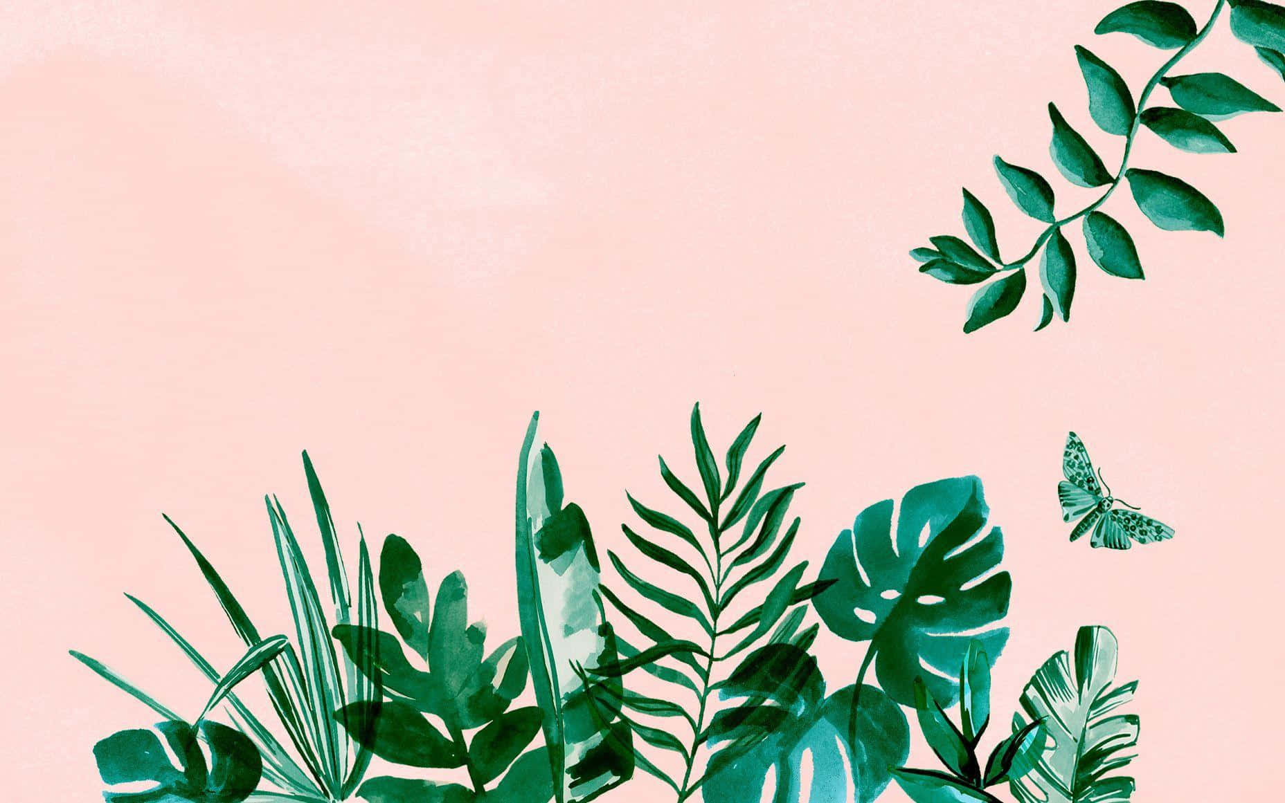 Caption: Vintage Aesthetic Green Plant Background