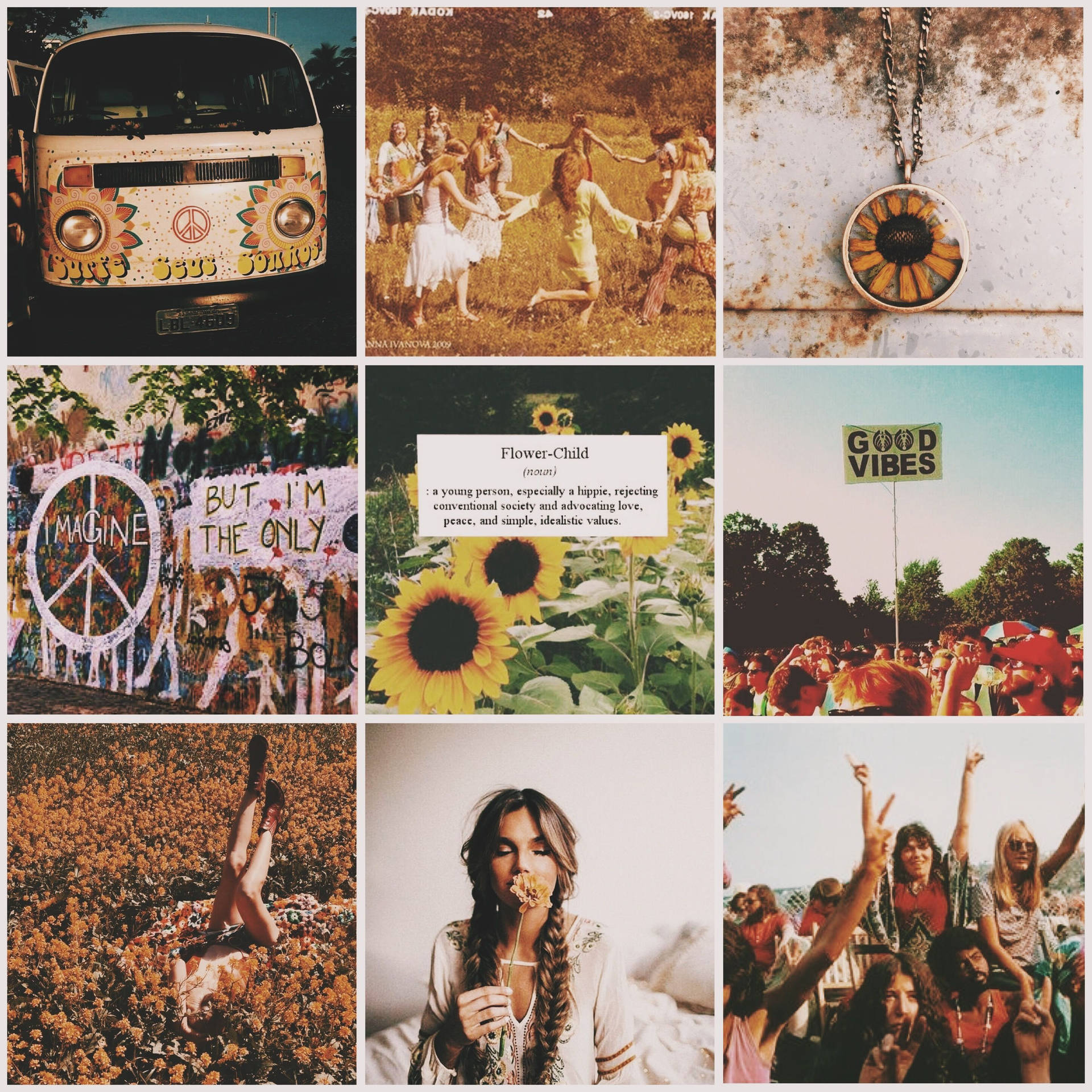 Caption: Vintage Display Of Hippie Culture Background