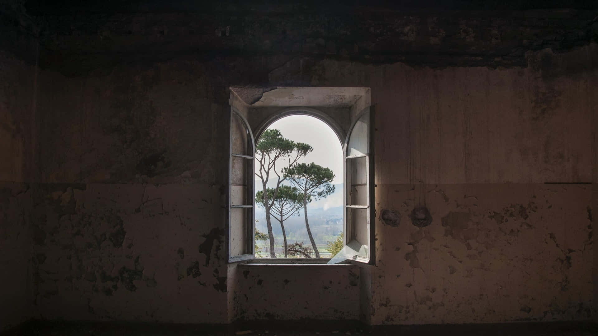 Caption: Vintage Stone House Window Background