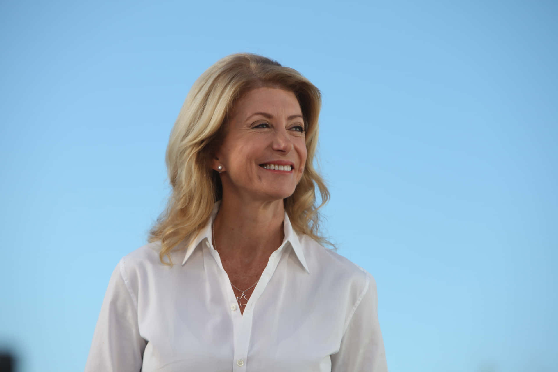 Caption: Wendy Davis Wearing A Chic White Blouse Background