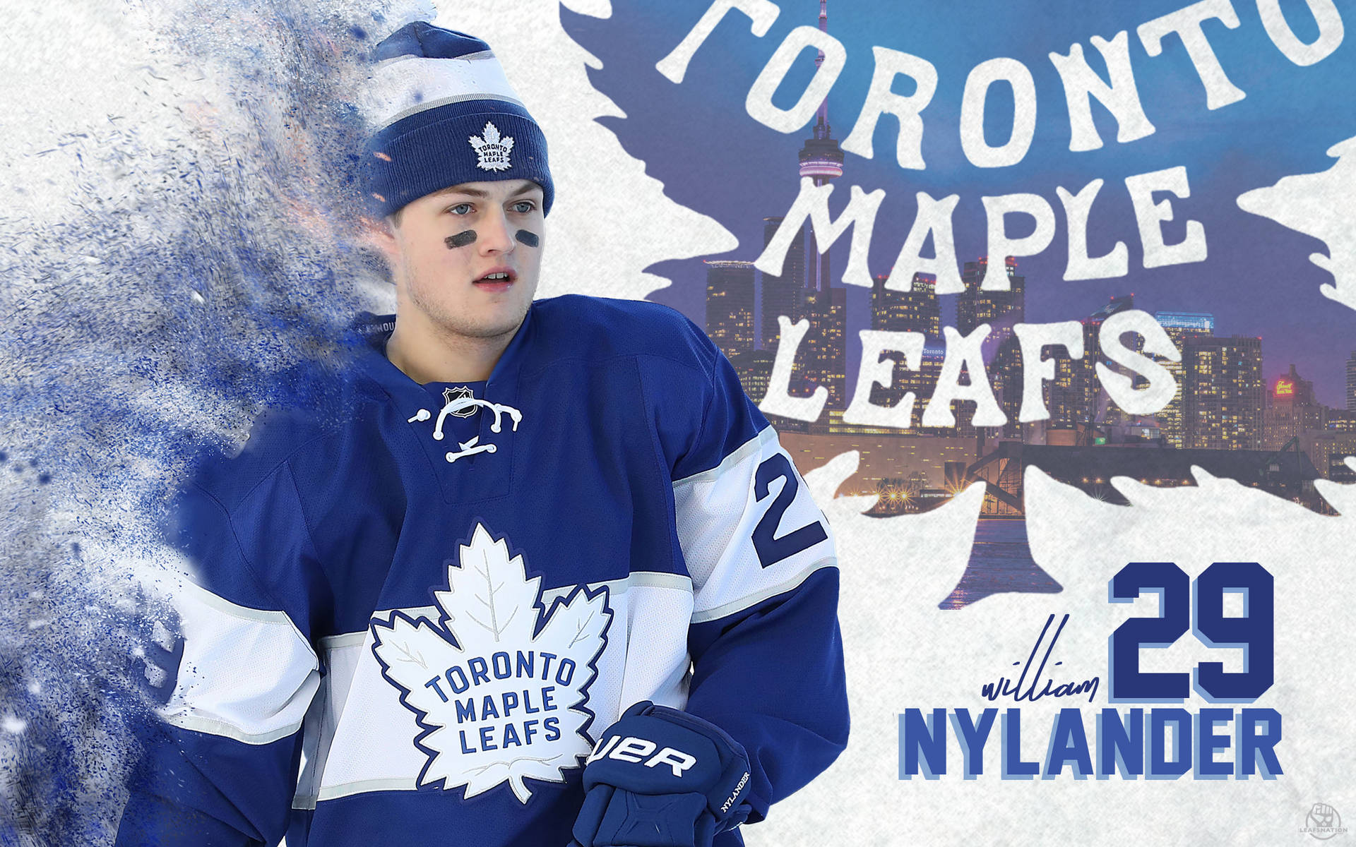 Caption: William Nylander, A Star On Ice Background