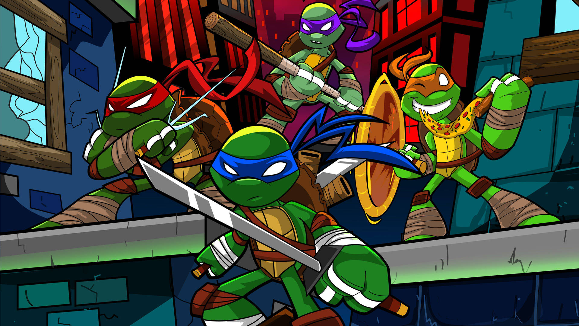 Captivating Action Shot Of Teenage Mutant Ninja Turtles Background