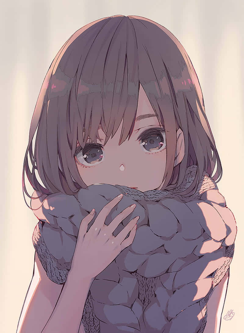 Captivating Anime Character Wearing A Scarf