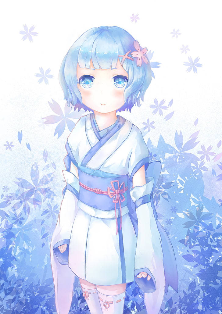 Captivating Blue-haired Girl With Blue Flower Iphone Wallpaper