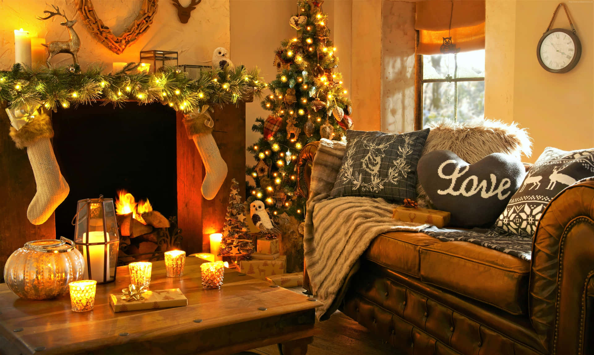 Captivating Christmas Atmosphere In Cozy Living Room Background