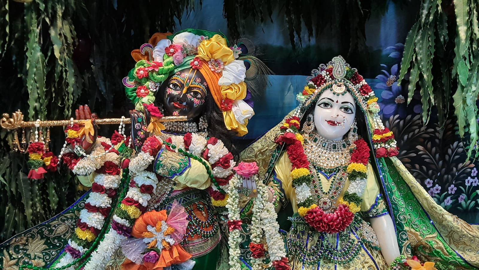 Captivating Divine Scene Of Radha And Krishna At Iskcon Background