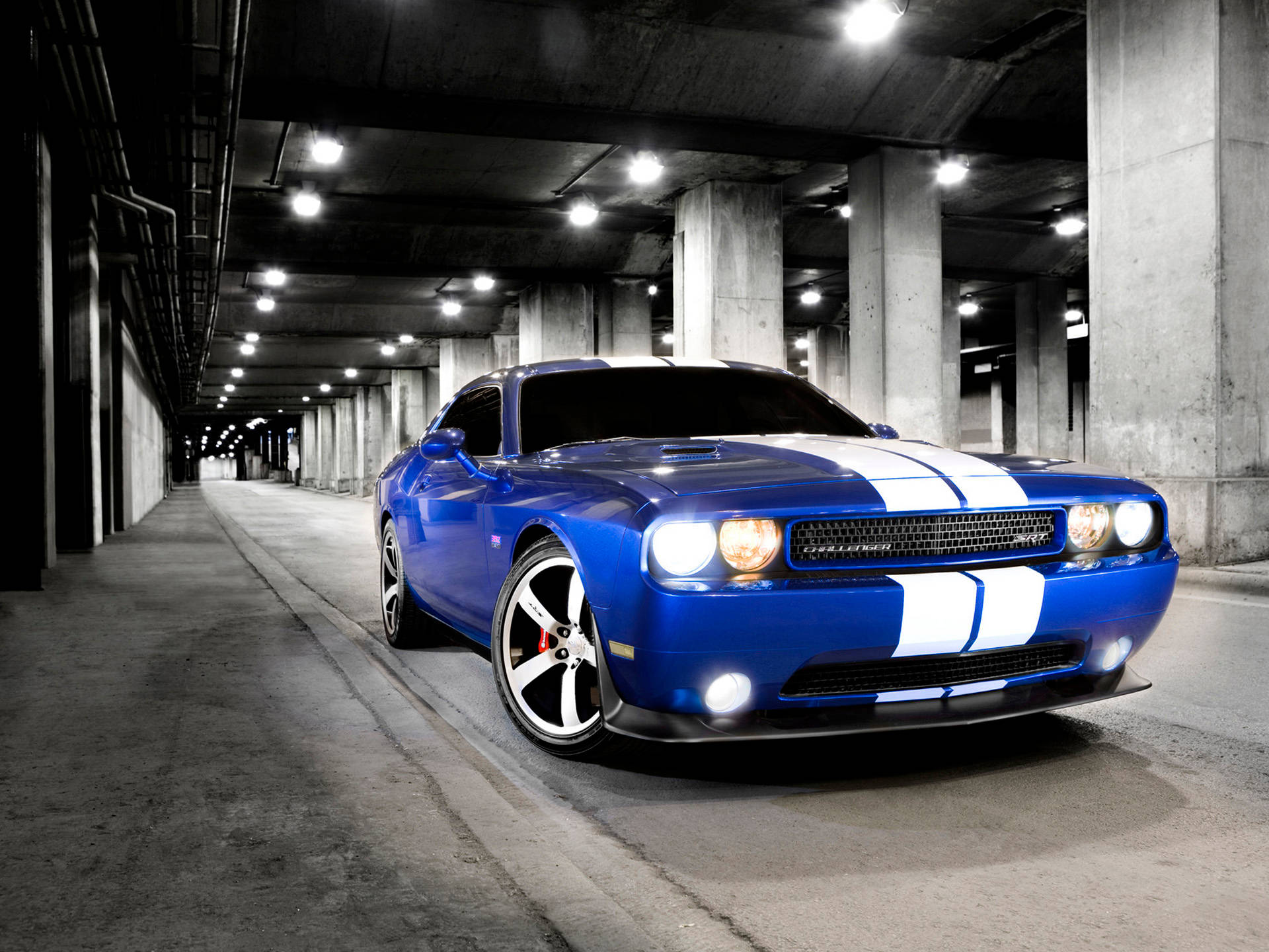 Captivating Dodge Challenger Srt-8 In Jazz Blue Background