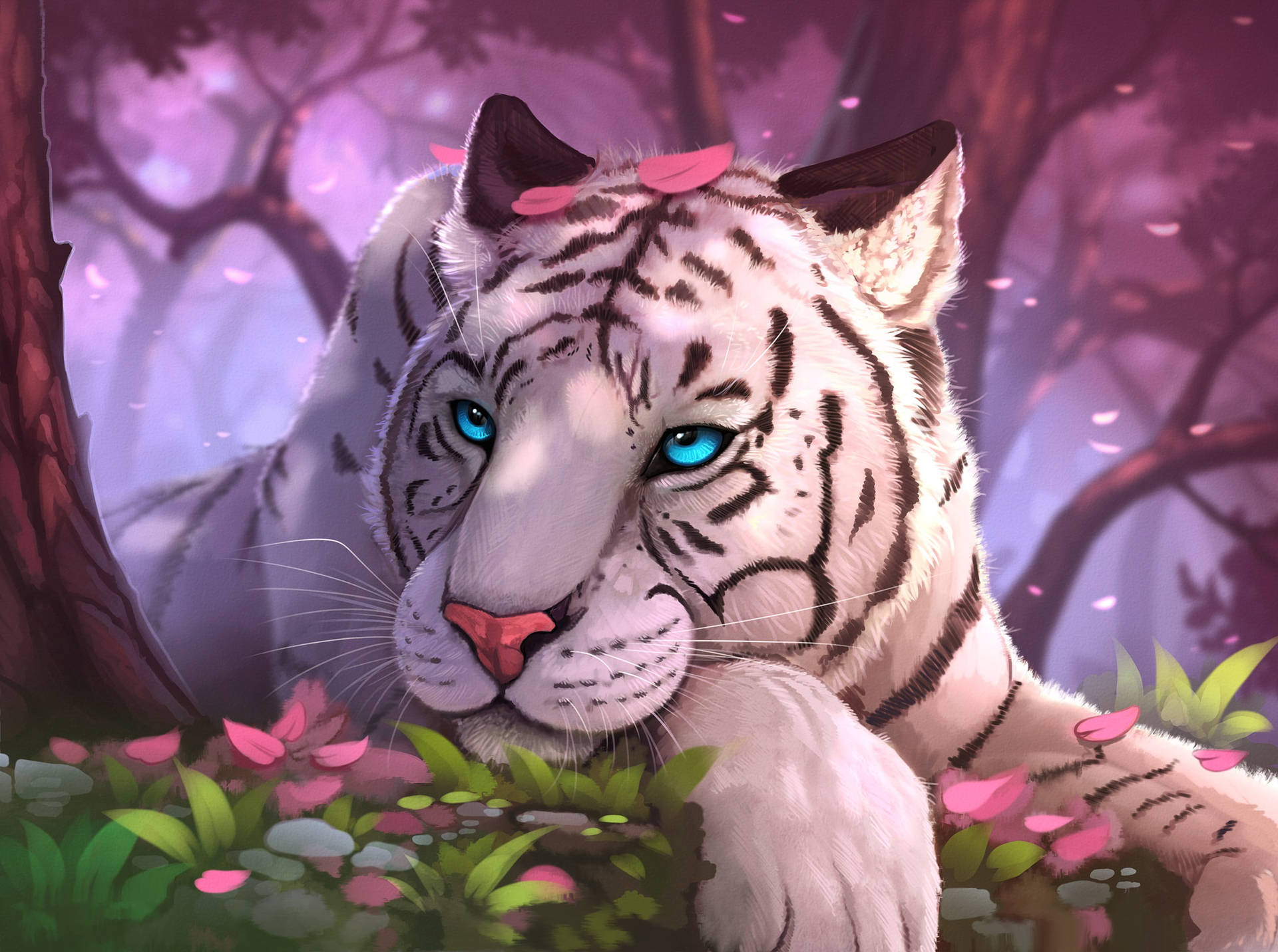 Captivating Floral White Tiger Background