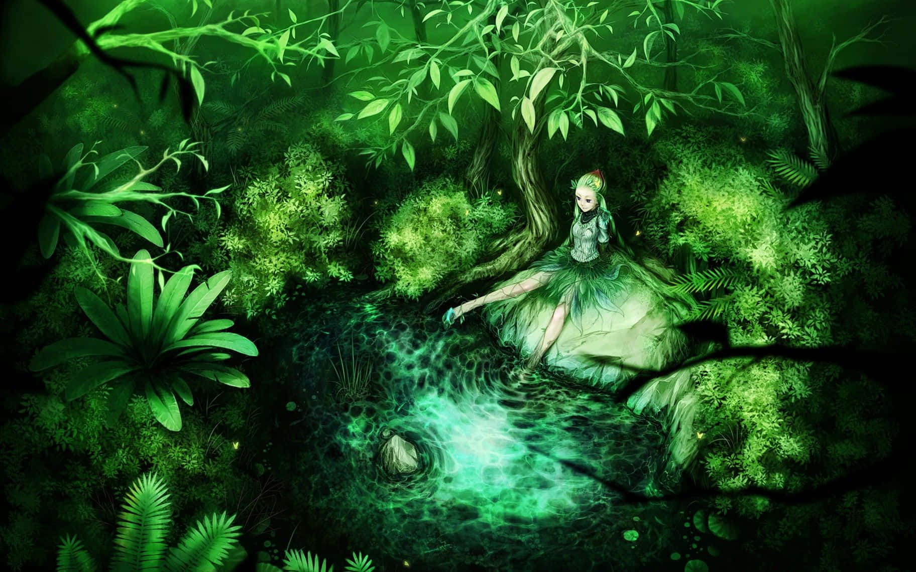 Captivating Green Anime Landscape Background