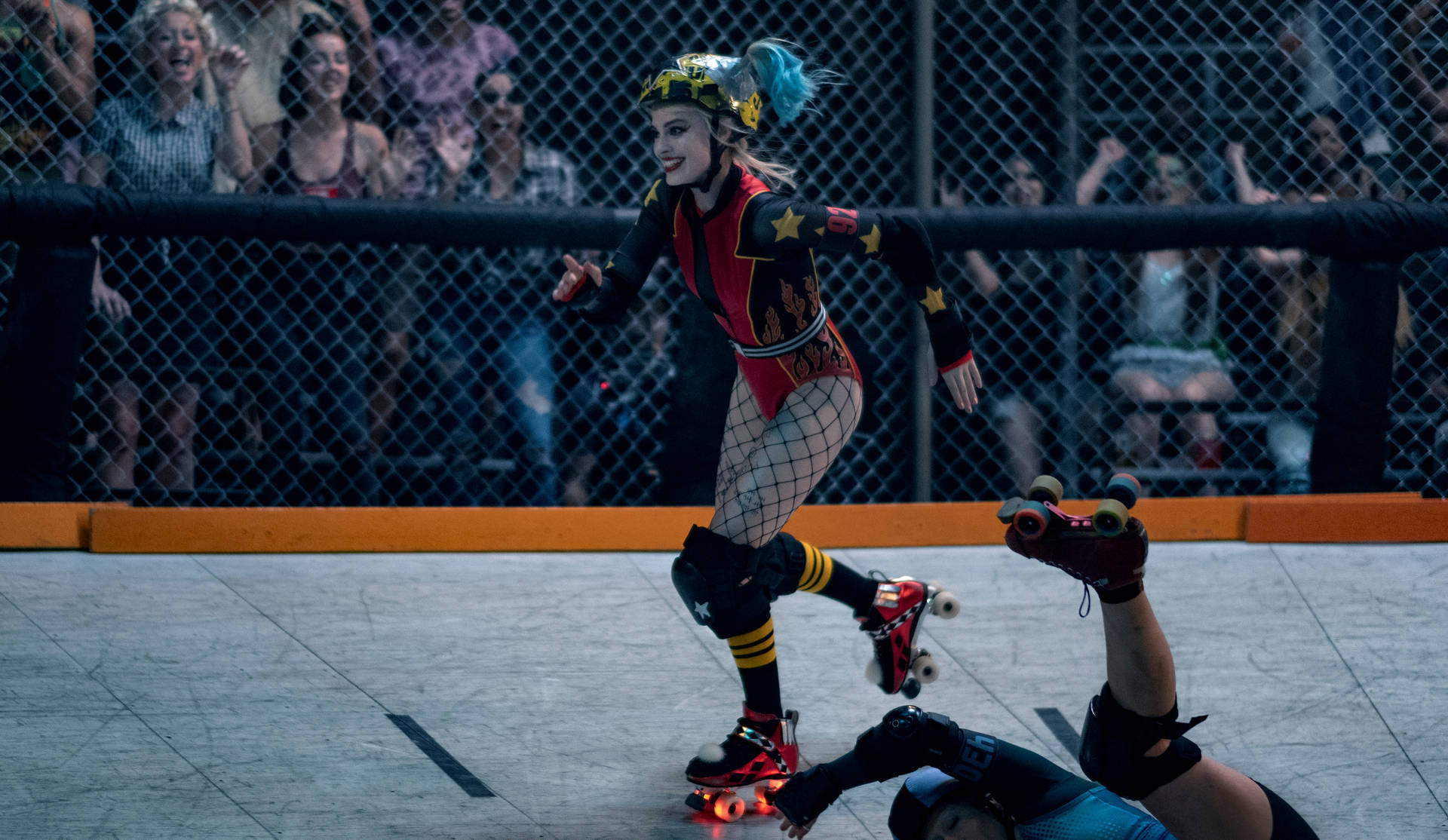 Captivating Harley Quinn Rocking Roller Skates In Birds Of Prey Background
