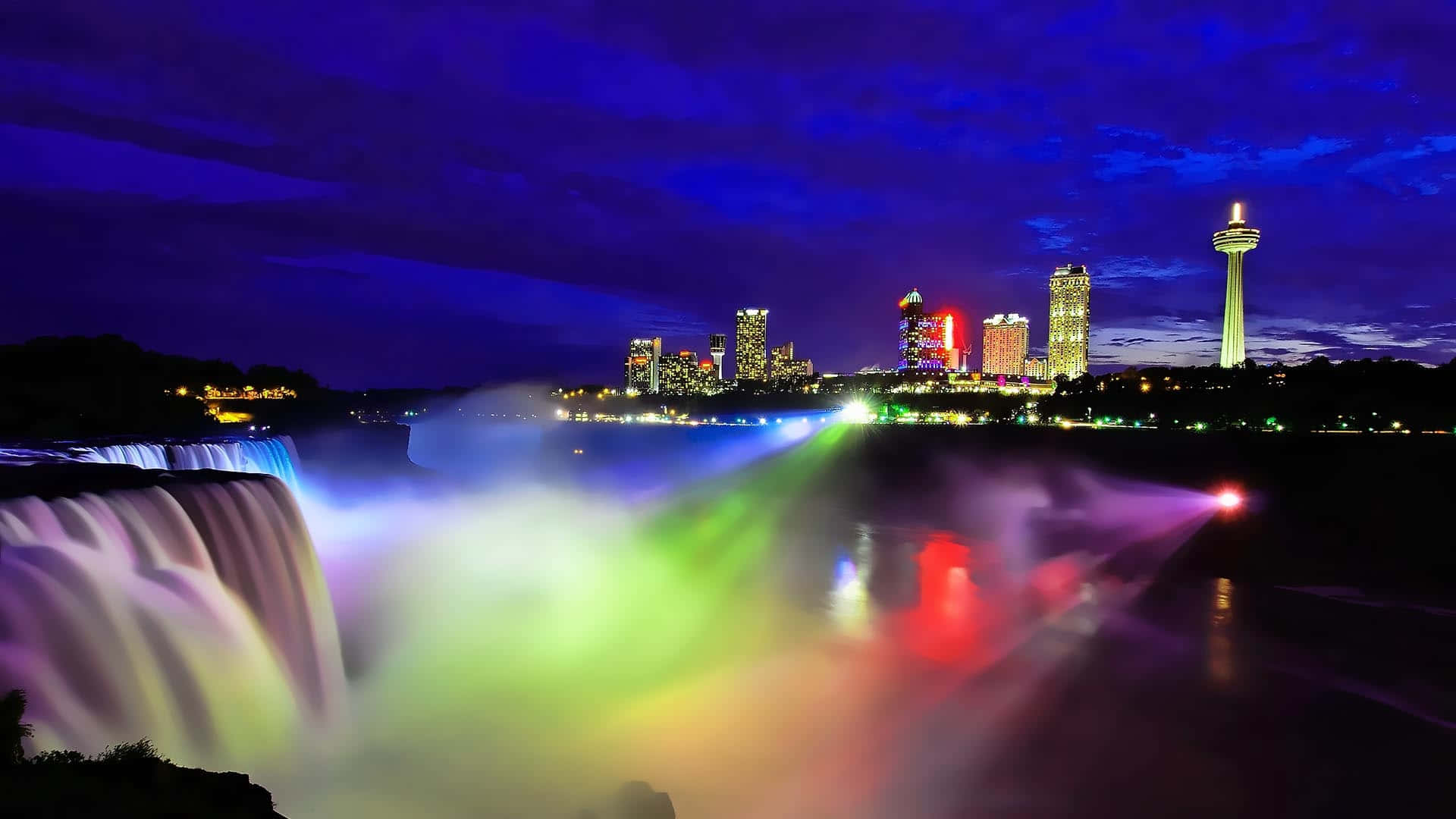 Captivating Lights Display On Niagara Falls, Canada Background