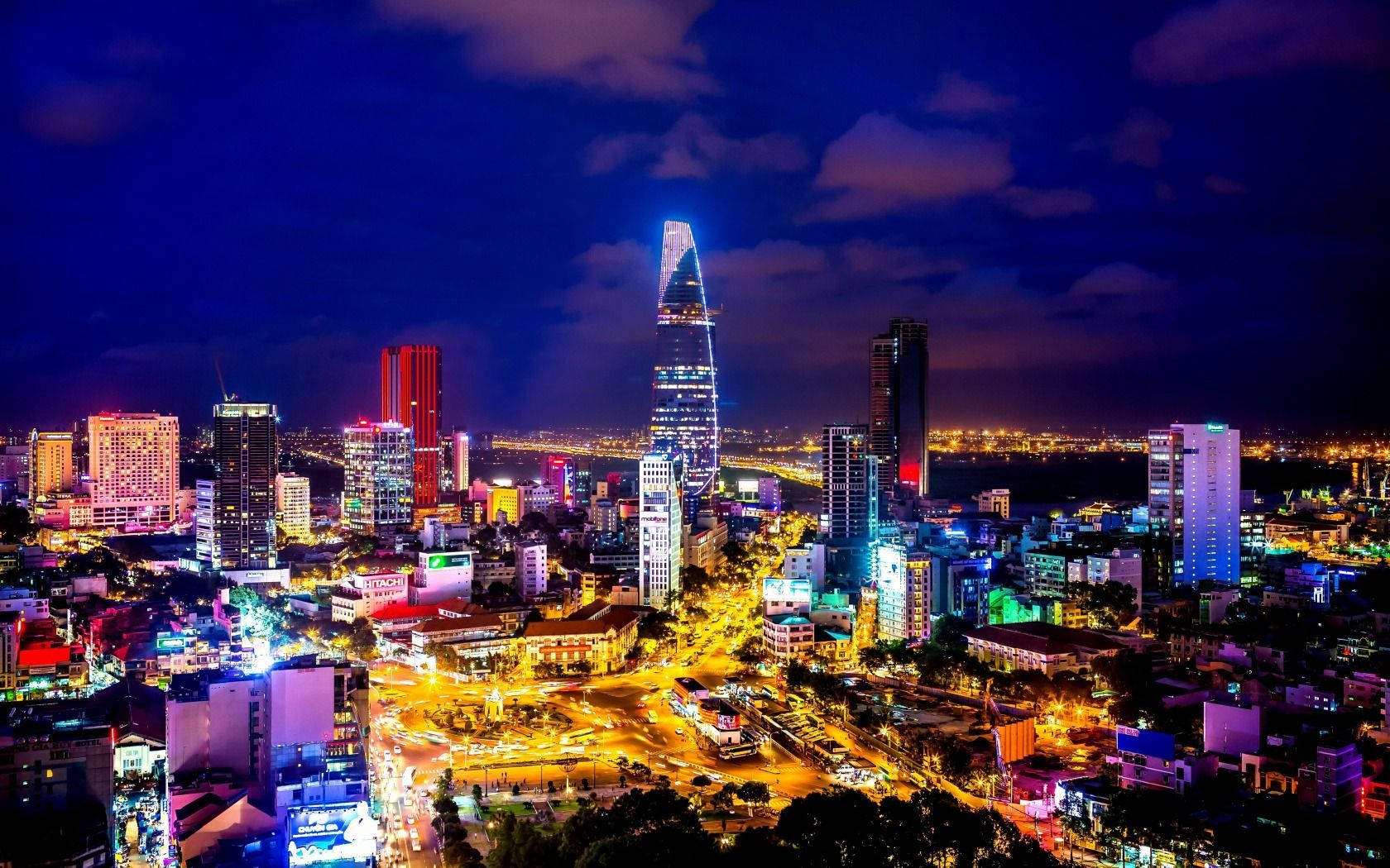 Captivating Lights Shining Across Ho Chi Minh City Background