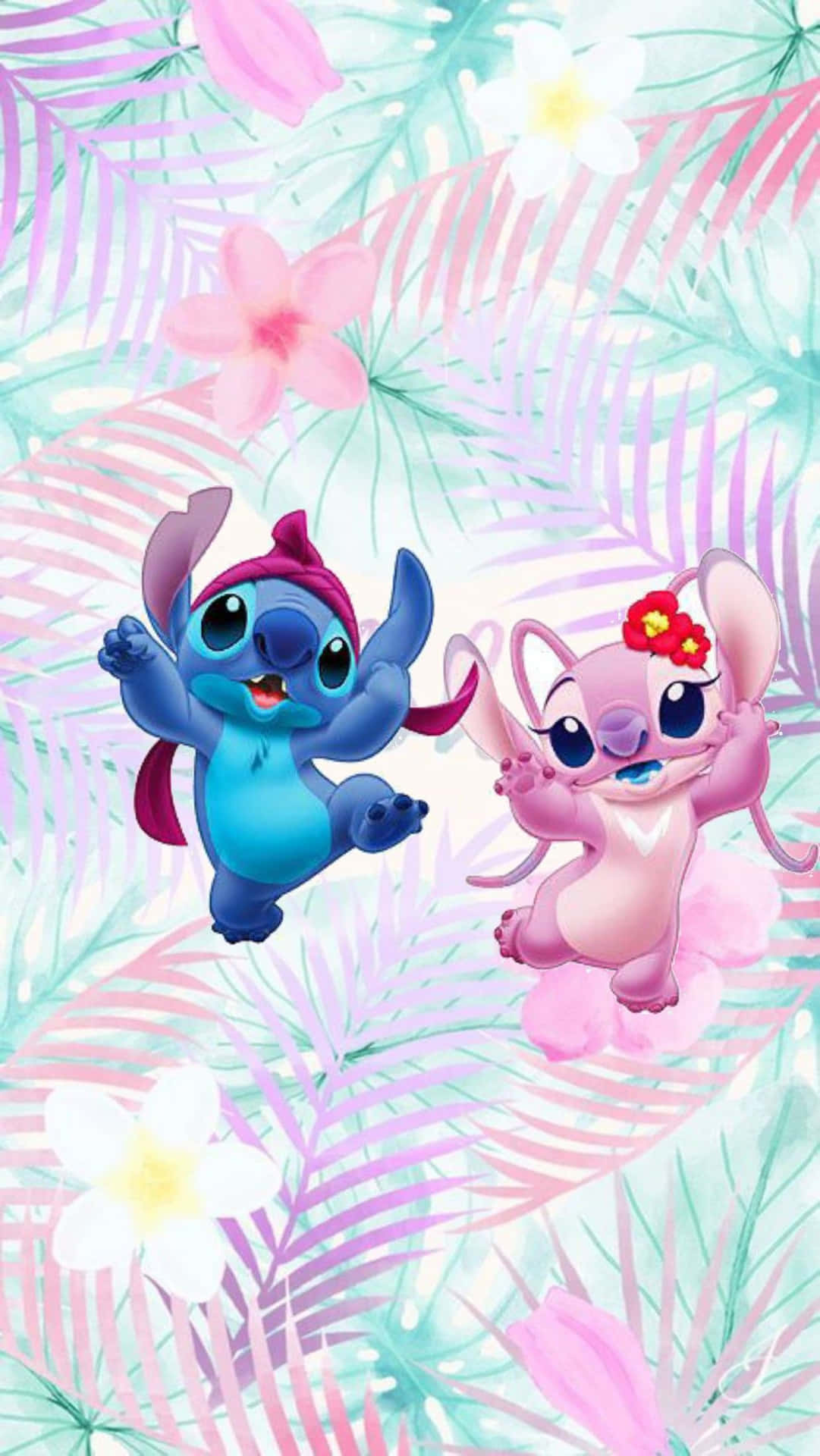Captivating Love: The Affection Between Stitch And Angel Background