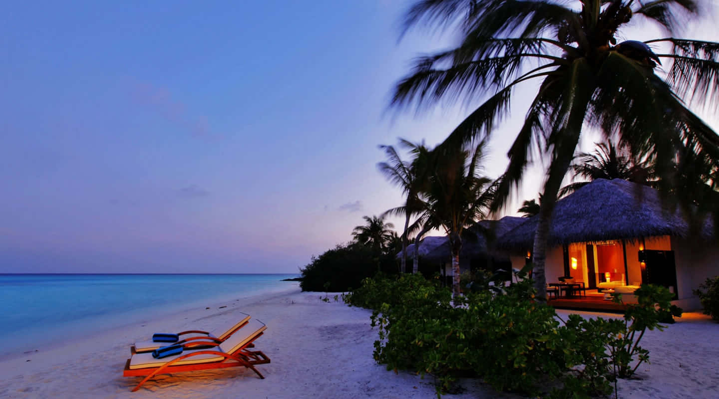 Captivating Night At The Beach Resort Background