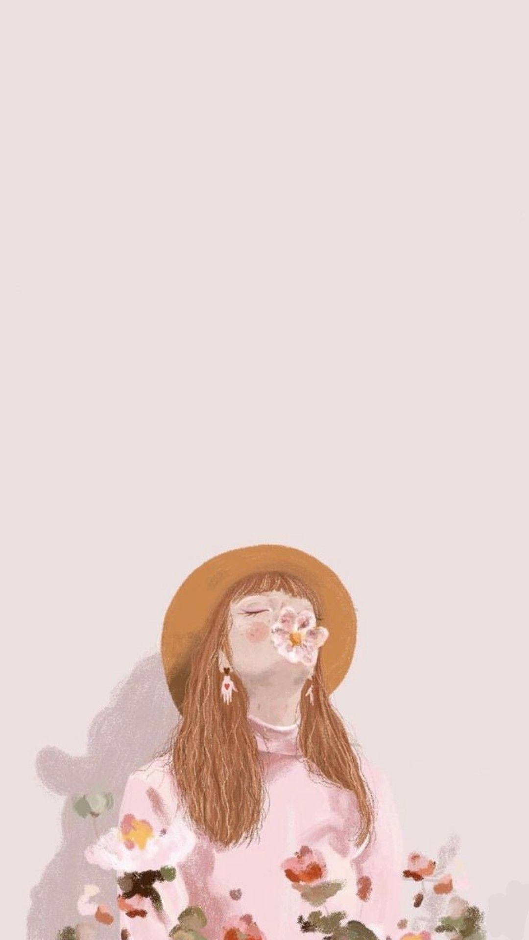 Captivating Pink Aesthetic Girl Painting Background