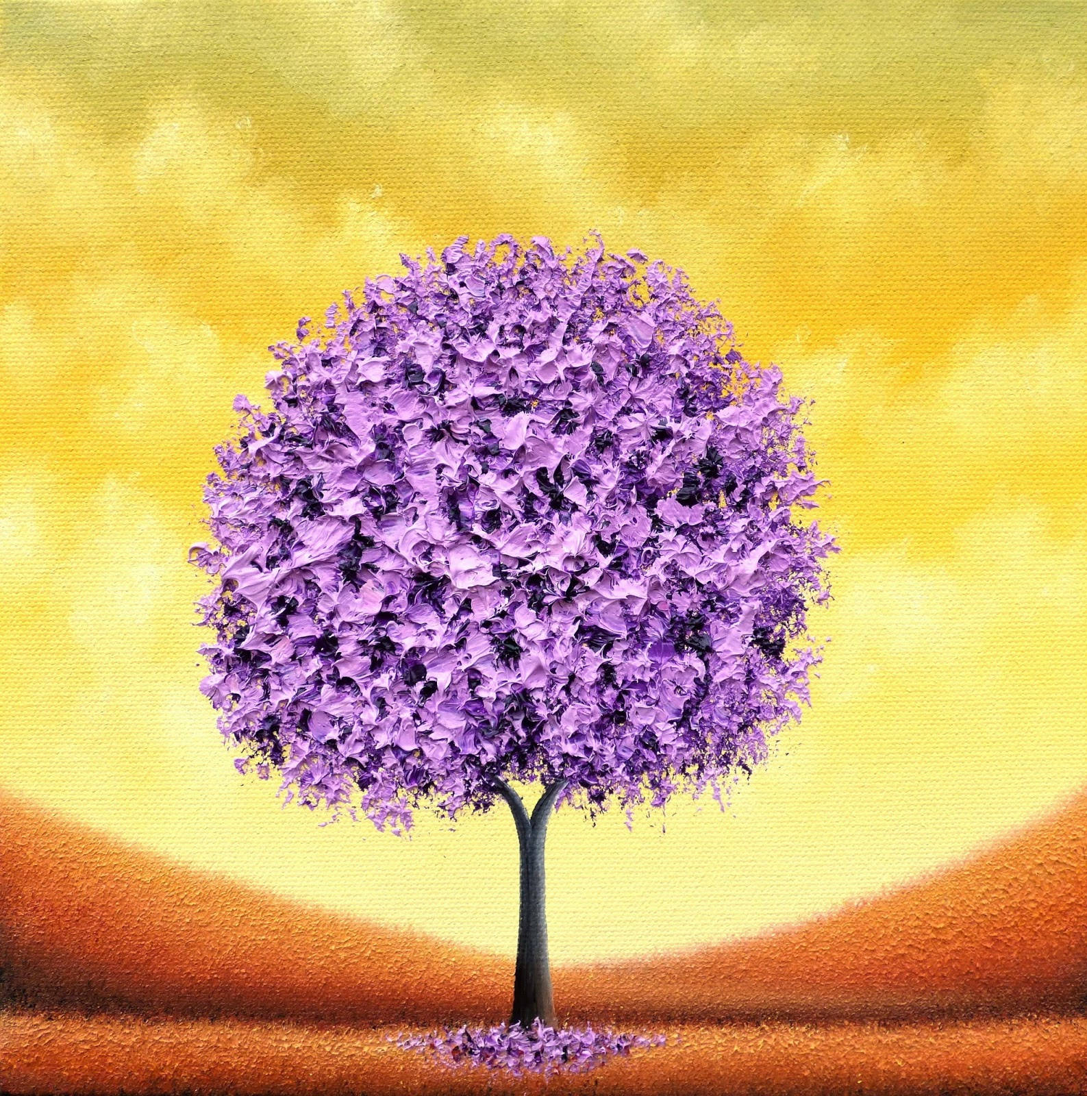 Captivating Purple Tree In An Oil Painting Background