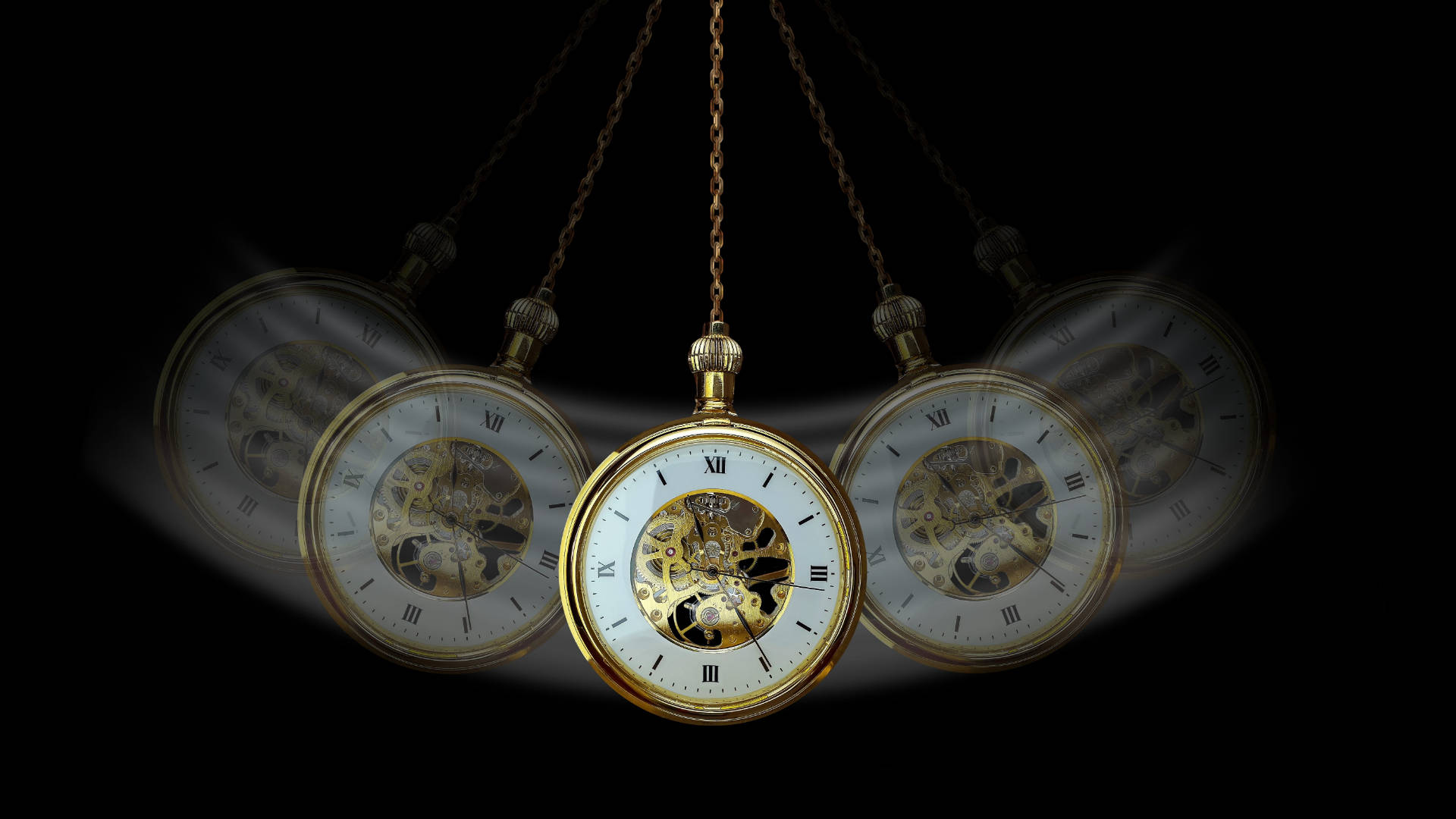 Captivating Shot Of A Swinging Pocket Watch Against A Backdrop Signifying Tempo Or 'tiempo' Background